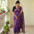 Purple Tie-Dye Tussar Silk Handloom Leheriya Saree, draped and worn by a woman, AI visual of the saree, iTokri