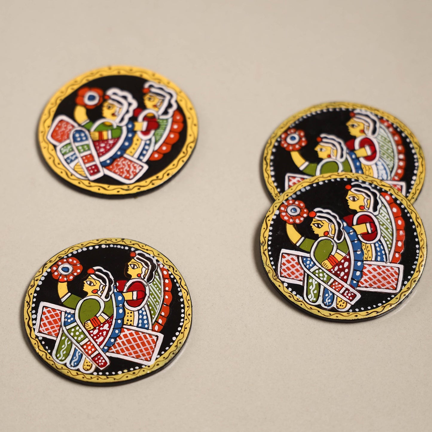 Tikuli art handpainted wooden coasters (set of 4) 01