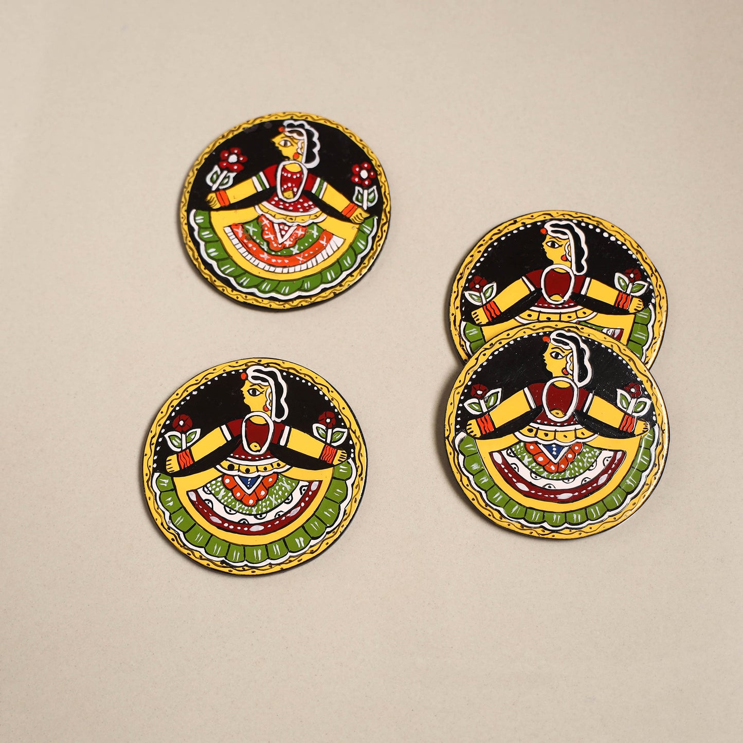 Tikuli art handpainted wooden coasters (set of 4) 02