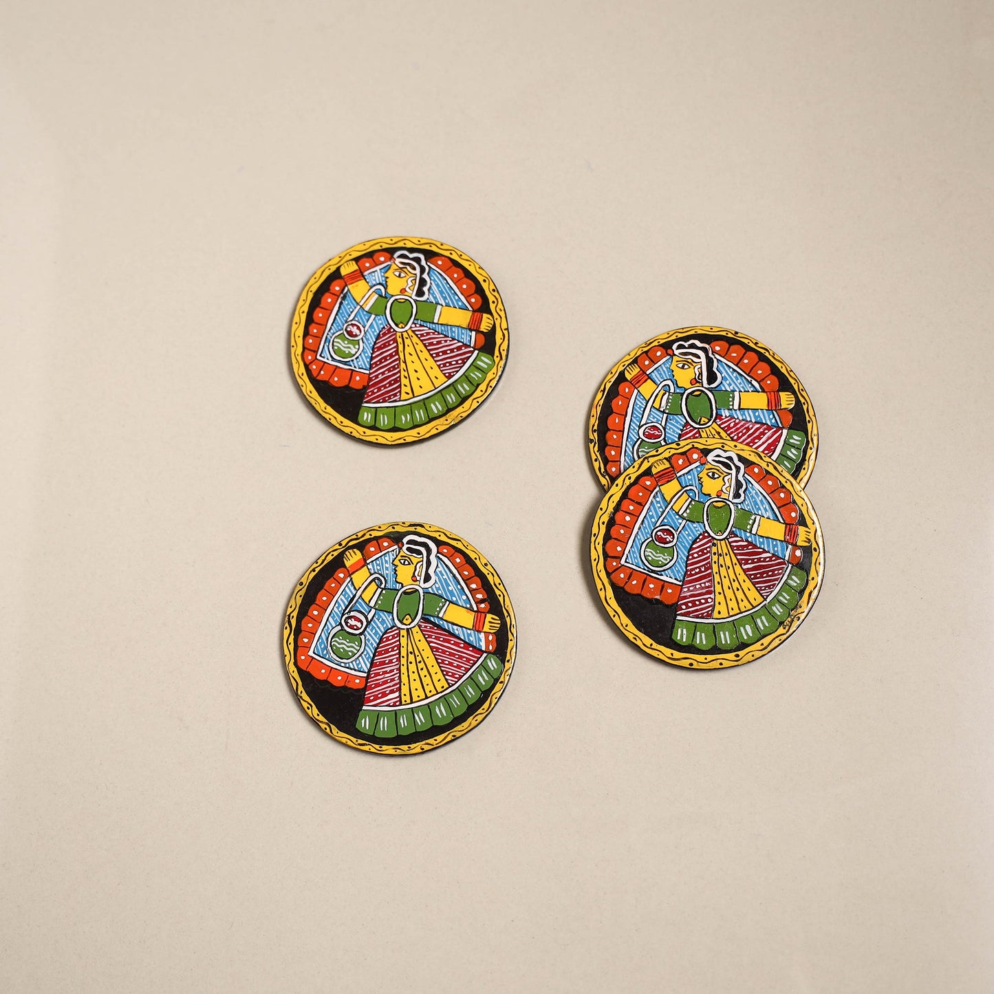Tikuli art handpainted wooden coasters (set of 4) 04