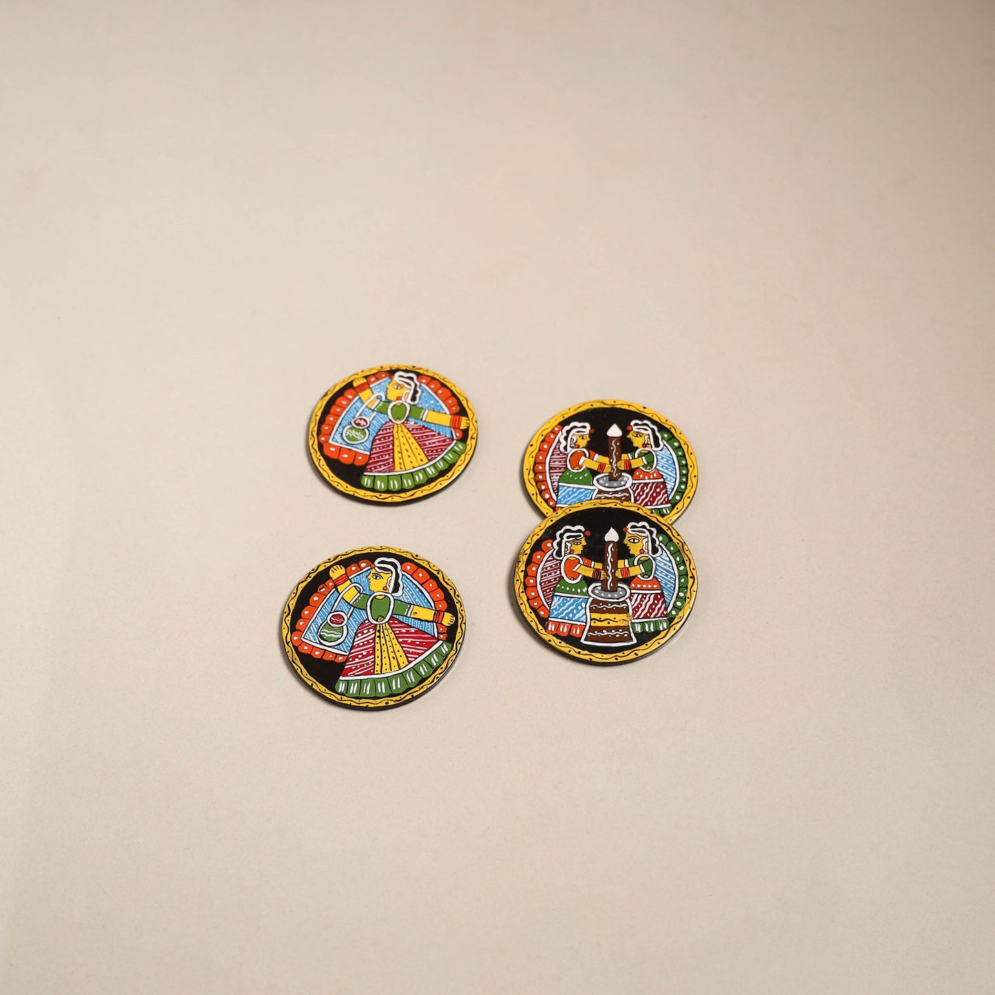 Tikuli art handpainted wooden coasters (set of 4) 06