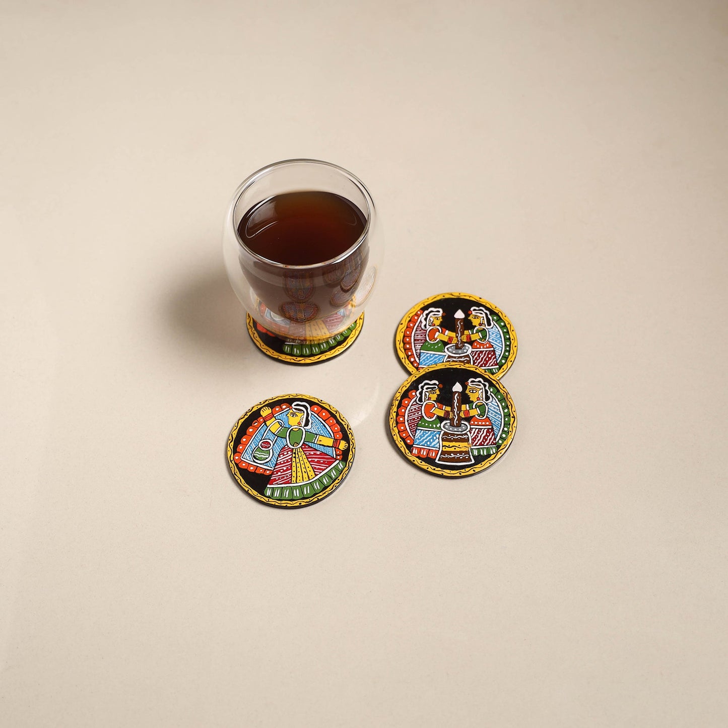 Tikuli art handpainted wooden coasters (set of 4) 06