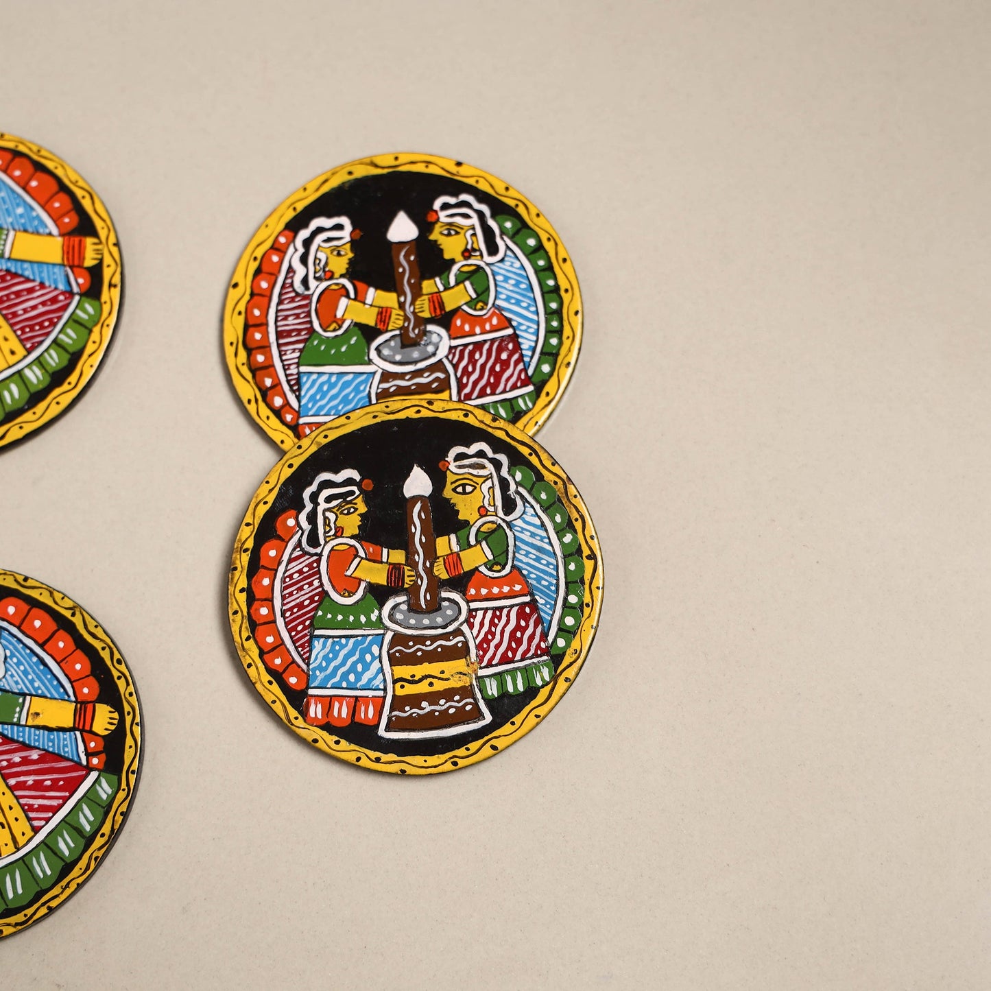 Tikuli art handpainted wooden coasters (set of 4) 06