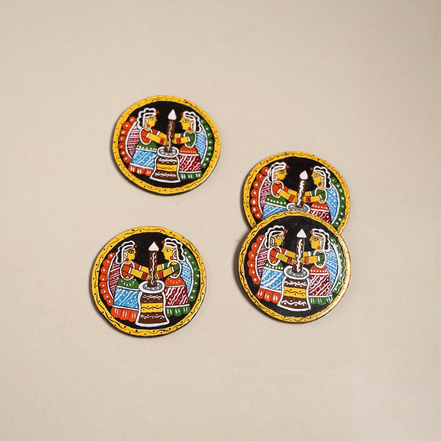 Tikuli art handpainted wooden coasters (set of 4) 07