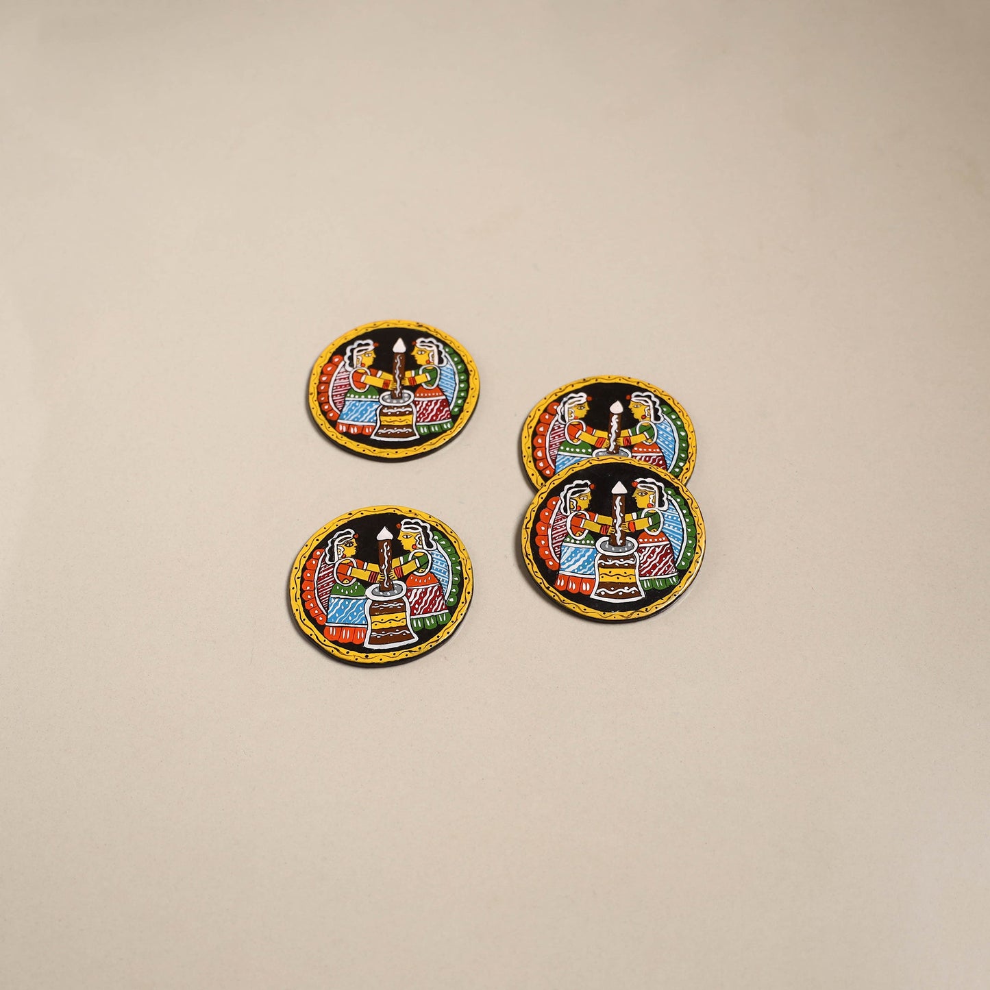 Tikuli art handpainted wooden coasters (set of 4) 07