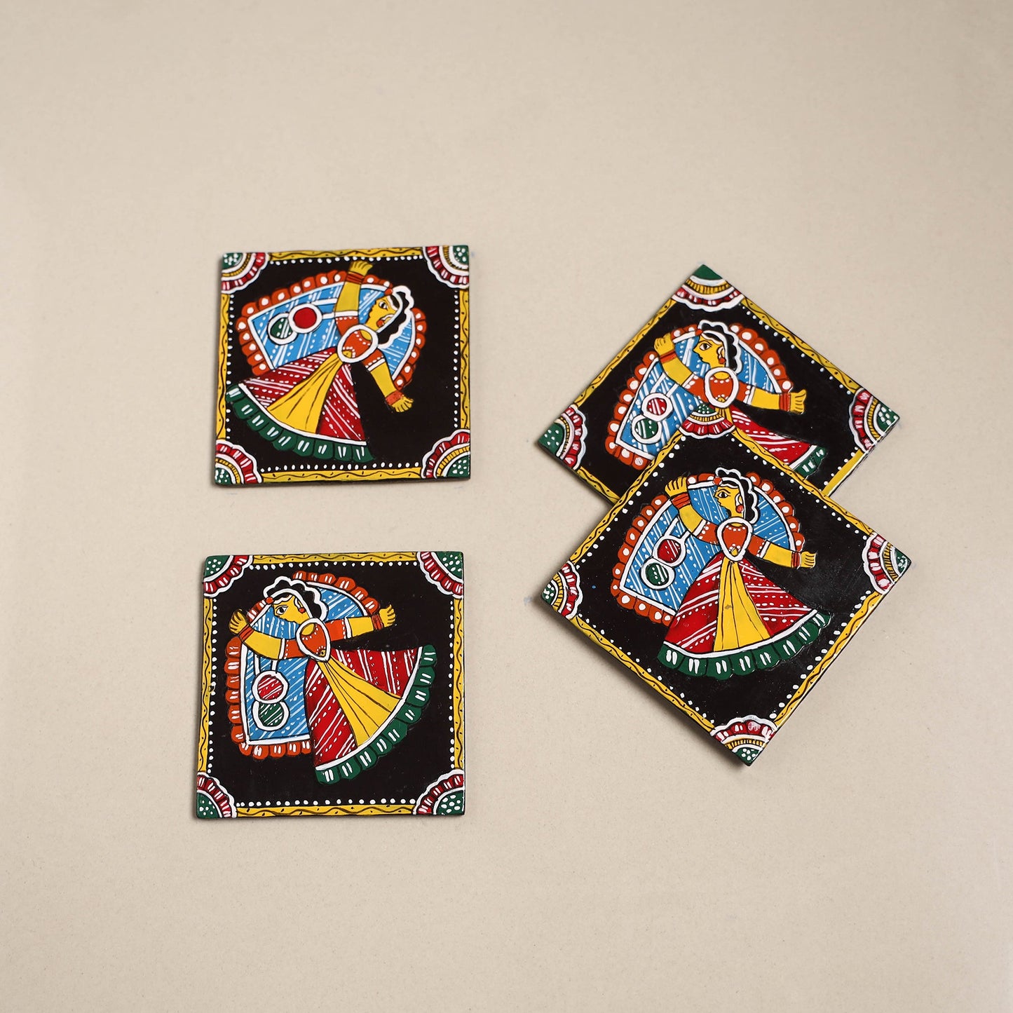 Tikuli art handpainted wooden coasters (set of 4) 08