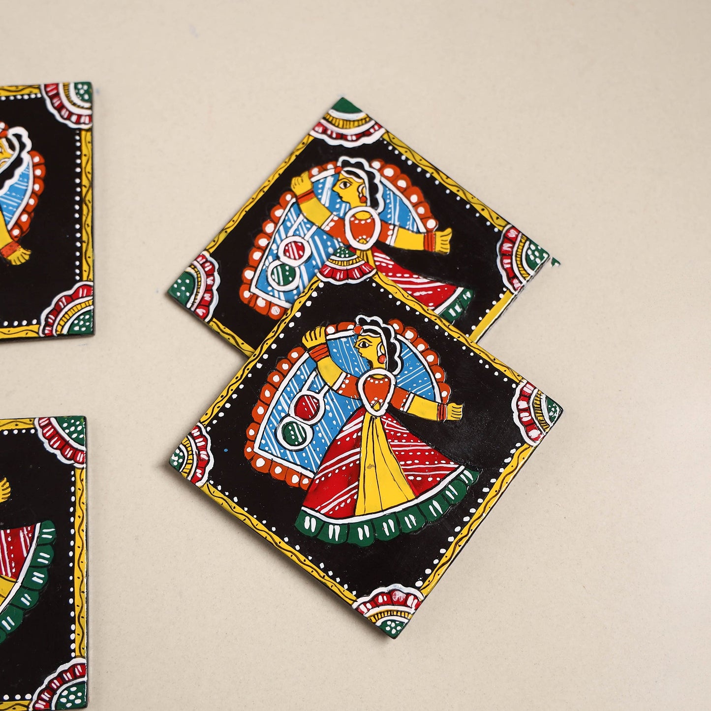 Tikuli art handpainted wooden coasters (set of 4) 08