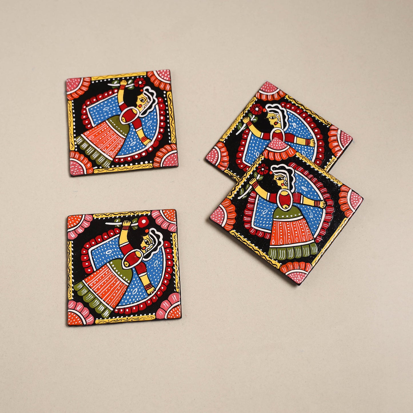 Tikuli art handpainted wooden coasters (set of 4) 09