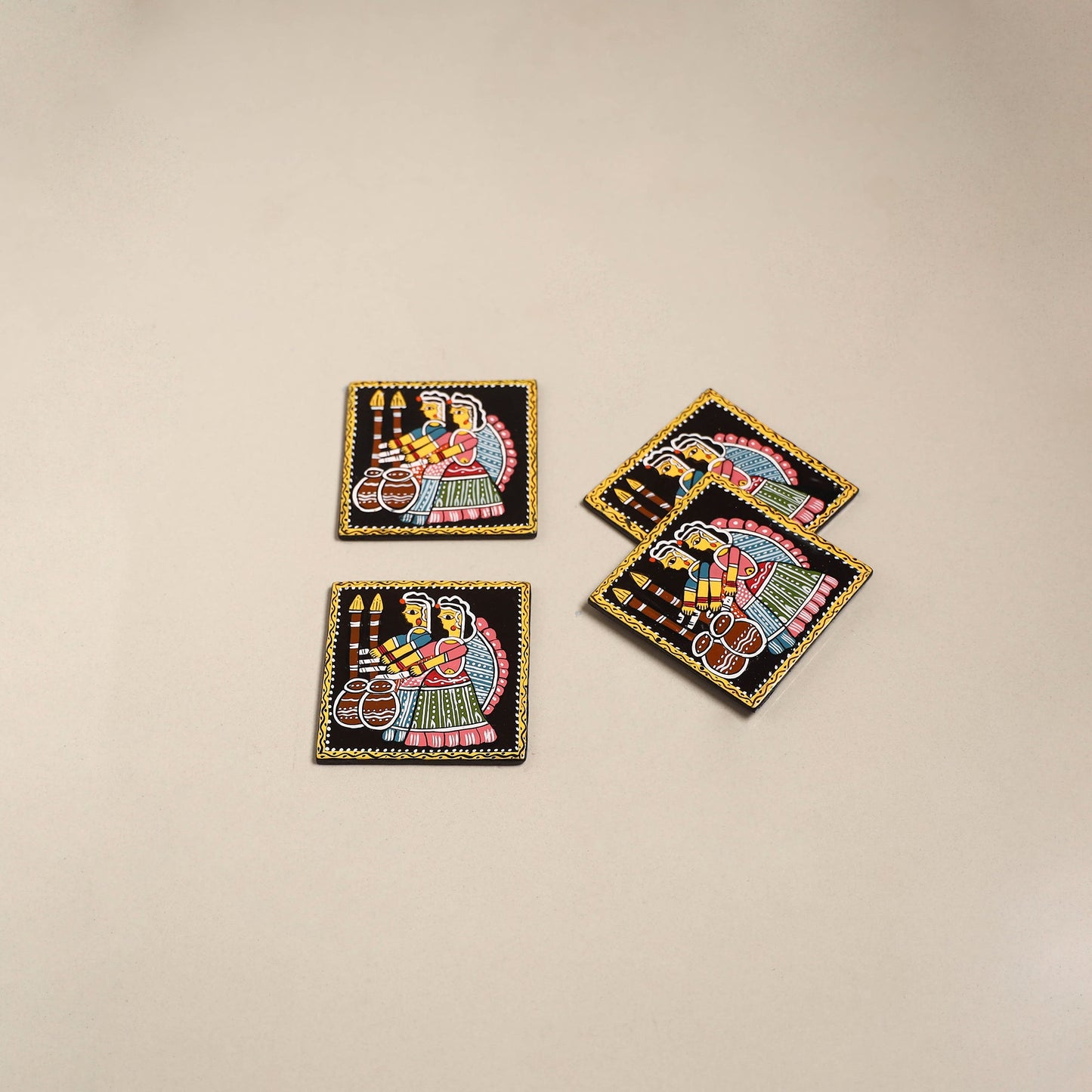 Tikuli art handpainted wooden coasters (set of 4) 10