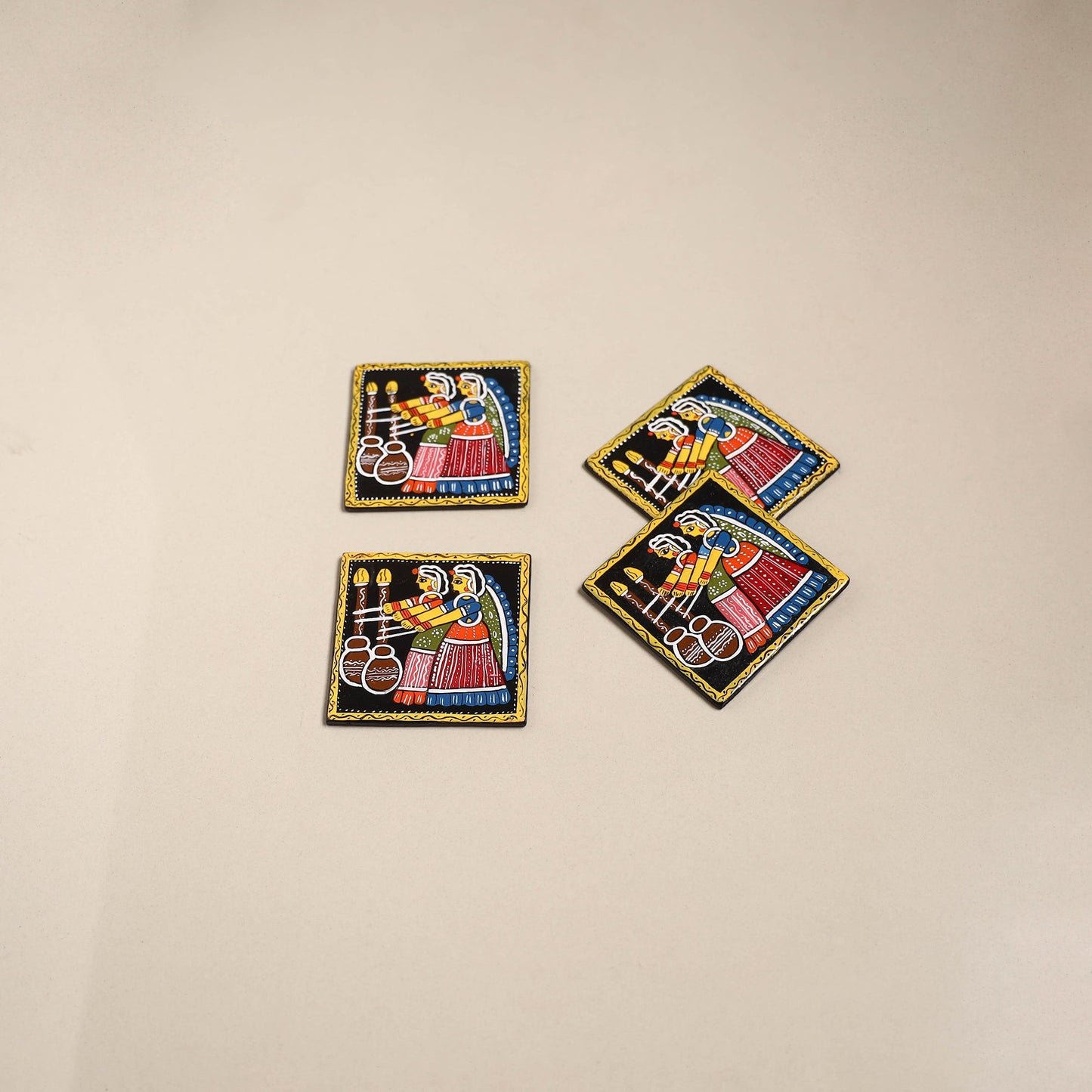 Tikuli art handpainted wooden coasters (set of 4) 11