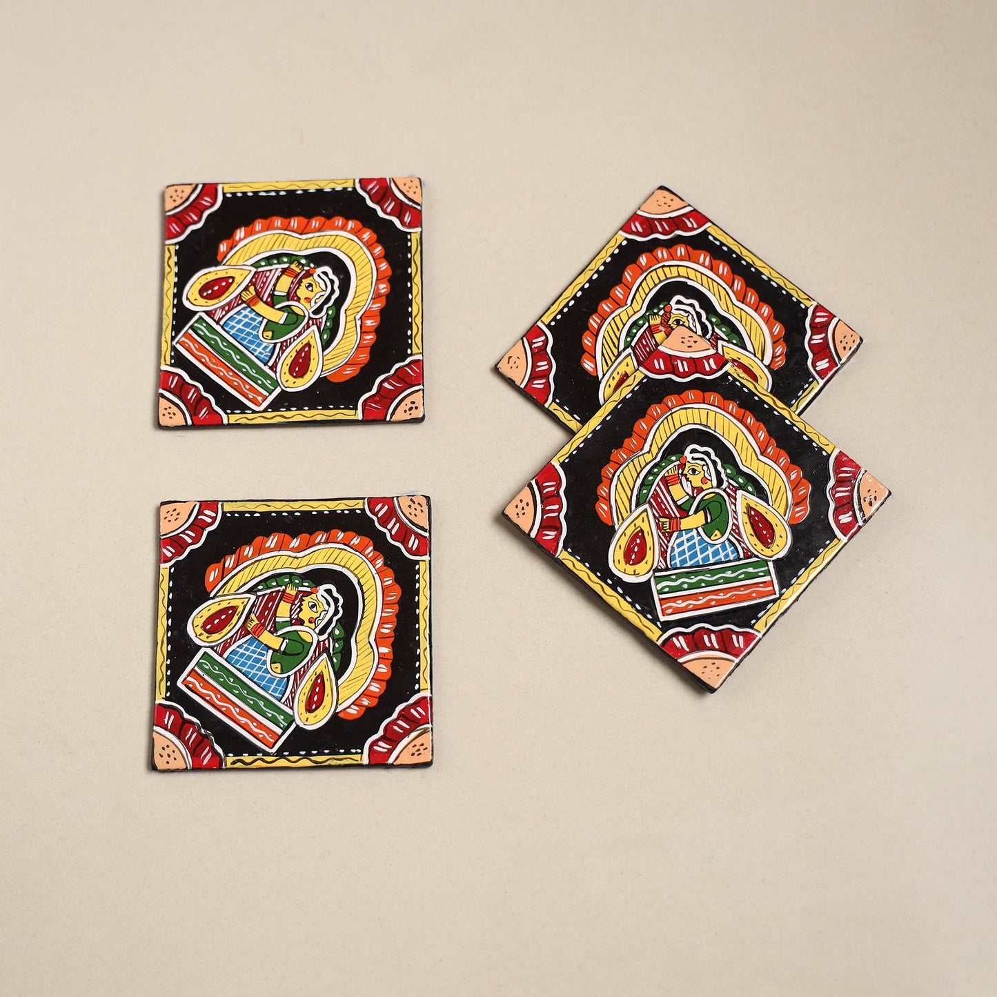 Tikuli art handpainted wooden coasters (set of 4) 12