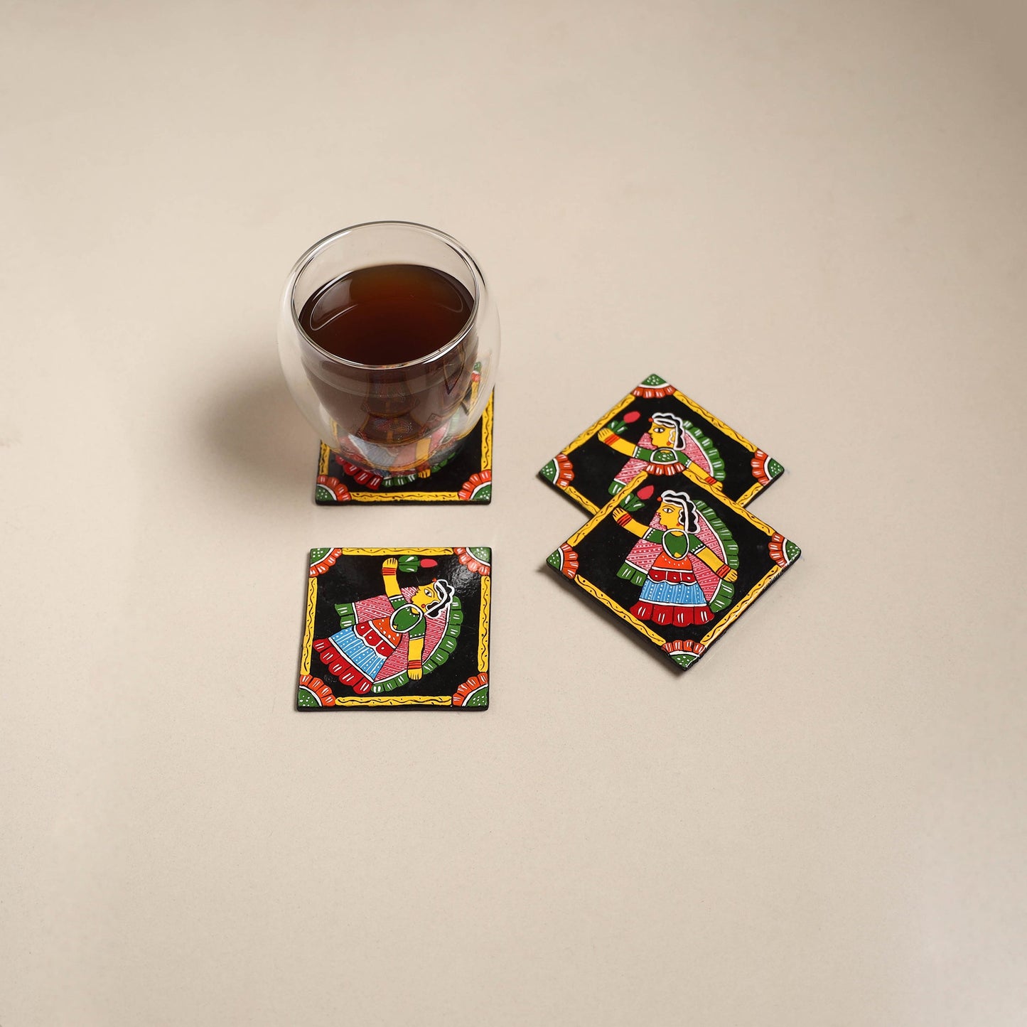 Tikuli art handpainted wooden coasters (set of 4) 13