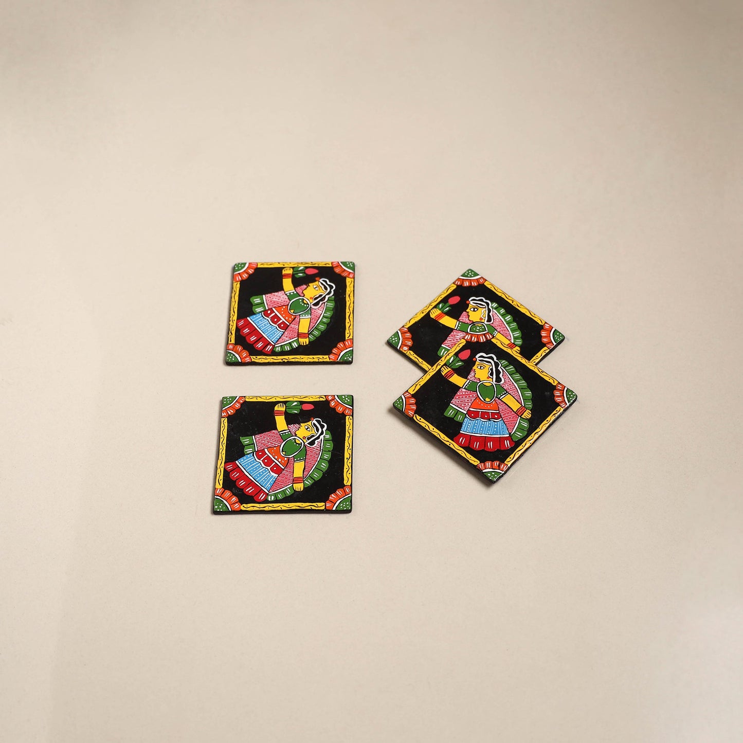 Tikuli art handpainted wooden coasters (set of 4) 13