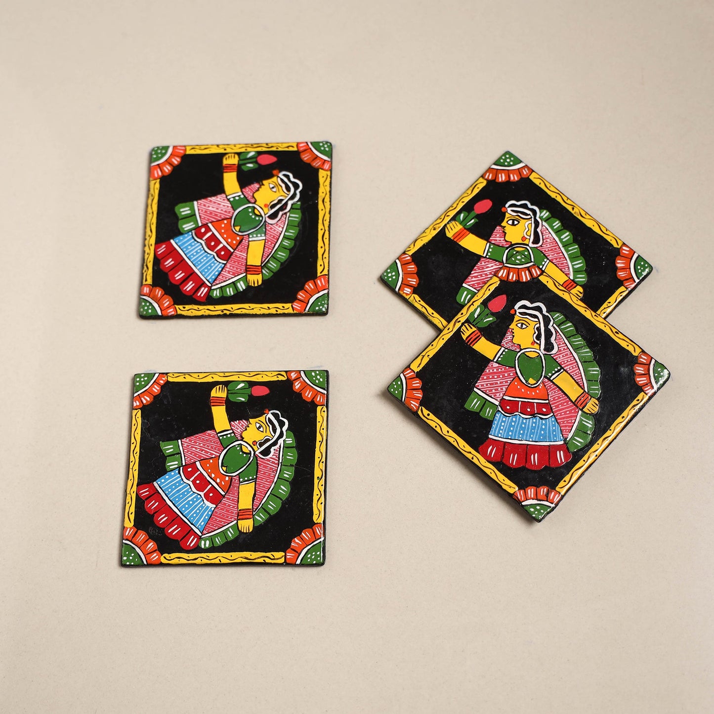Tikuli art handpainted wooden coasters (set of 4) 13
