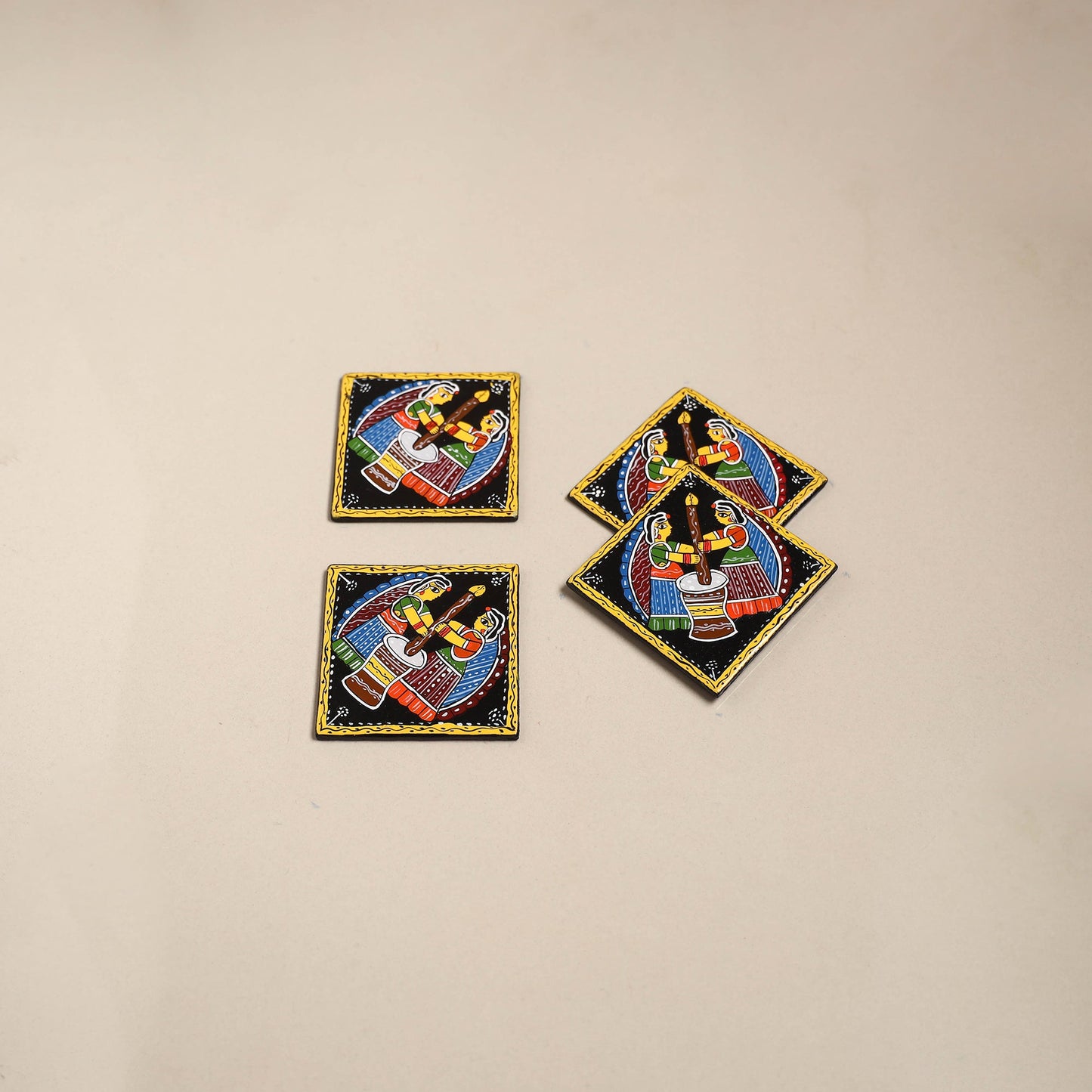 Tikuli art handpainted wooden coasters (set of 4) 14