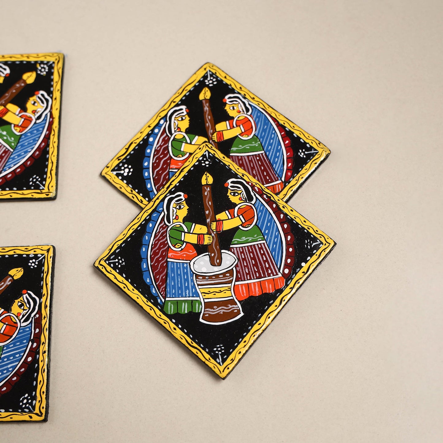 Tikuli art handpainted wooden coasters (set of 4) 14