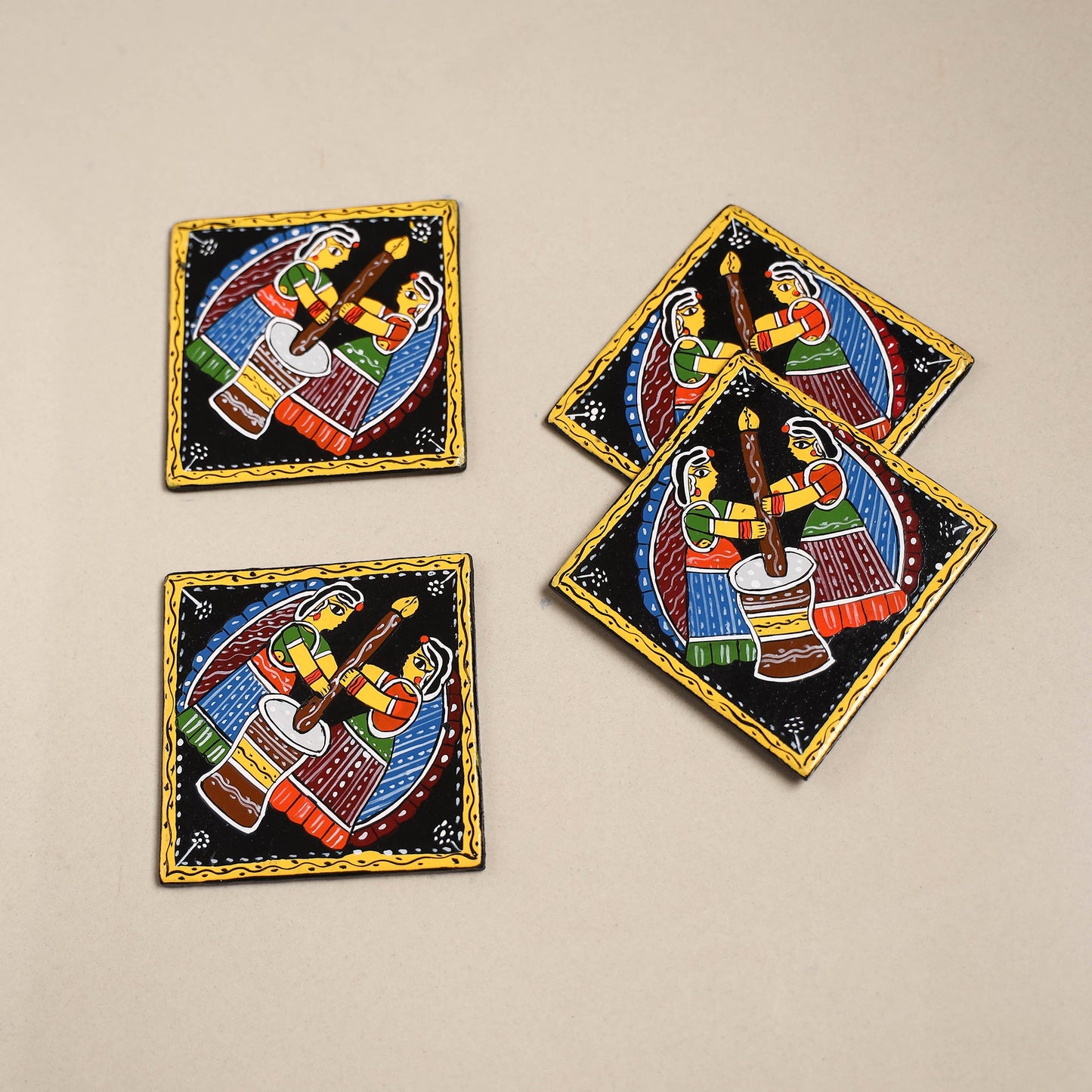 Tikuli art handpainted wooden coasters (set of 4) 14