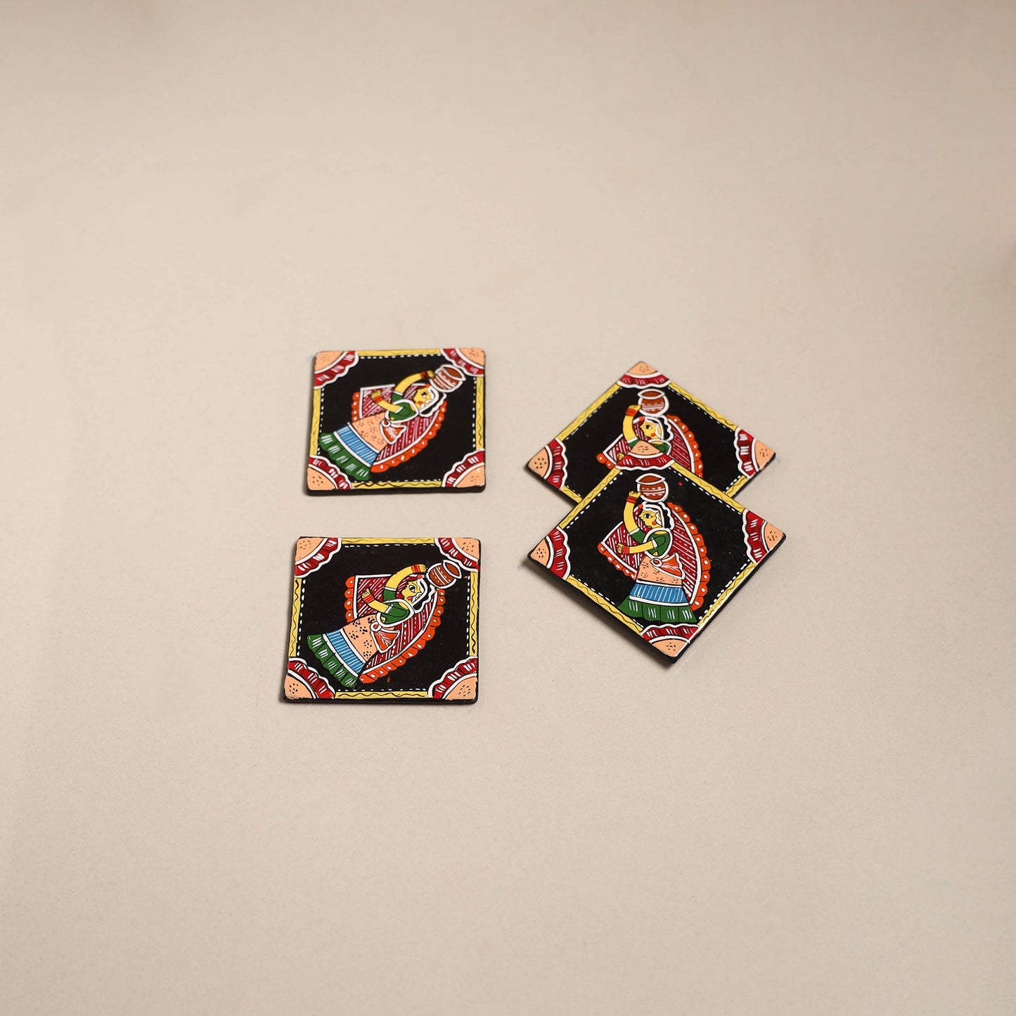 Tikuli art handpainted wooden coasters (set of 4) 15