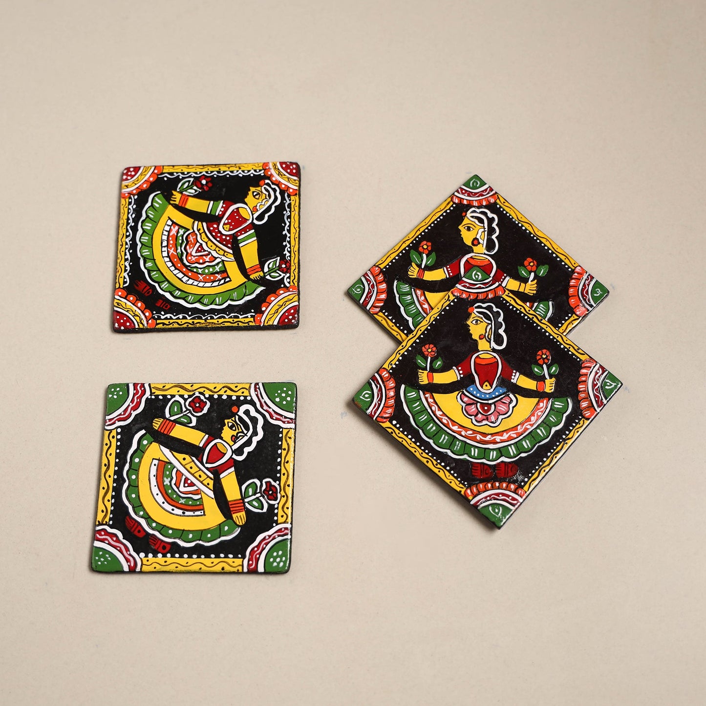 Tikuli art handpainted wooden coasters (set of 4) 16