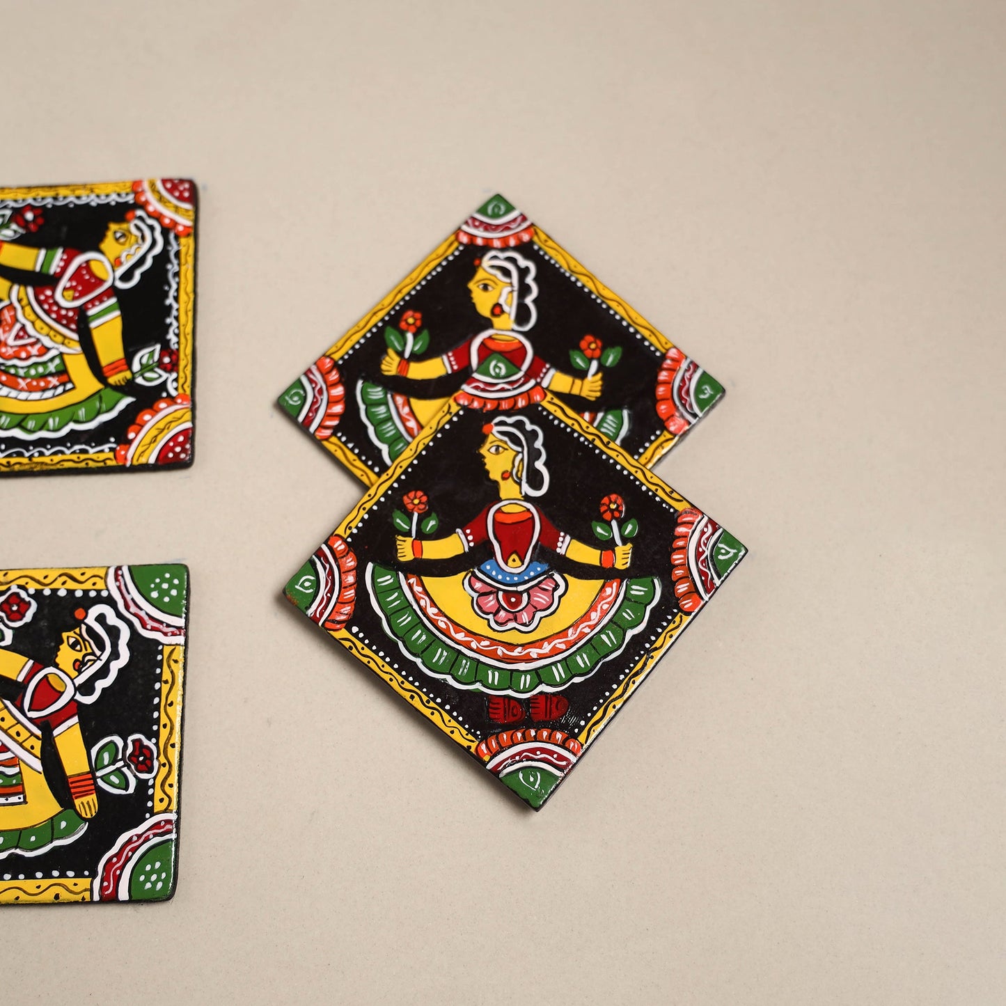 Tikuli art handpainted wooden coasters (set of 4) 16