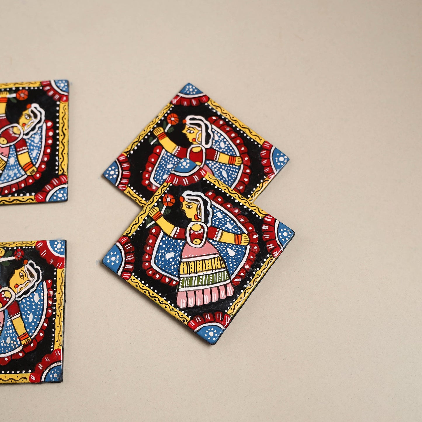 Tikuli art handpainted wooden coasters (set of 4) 17