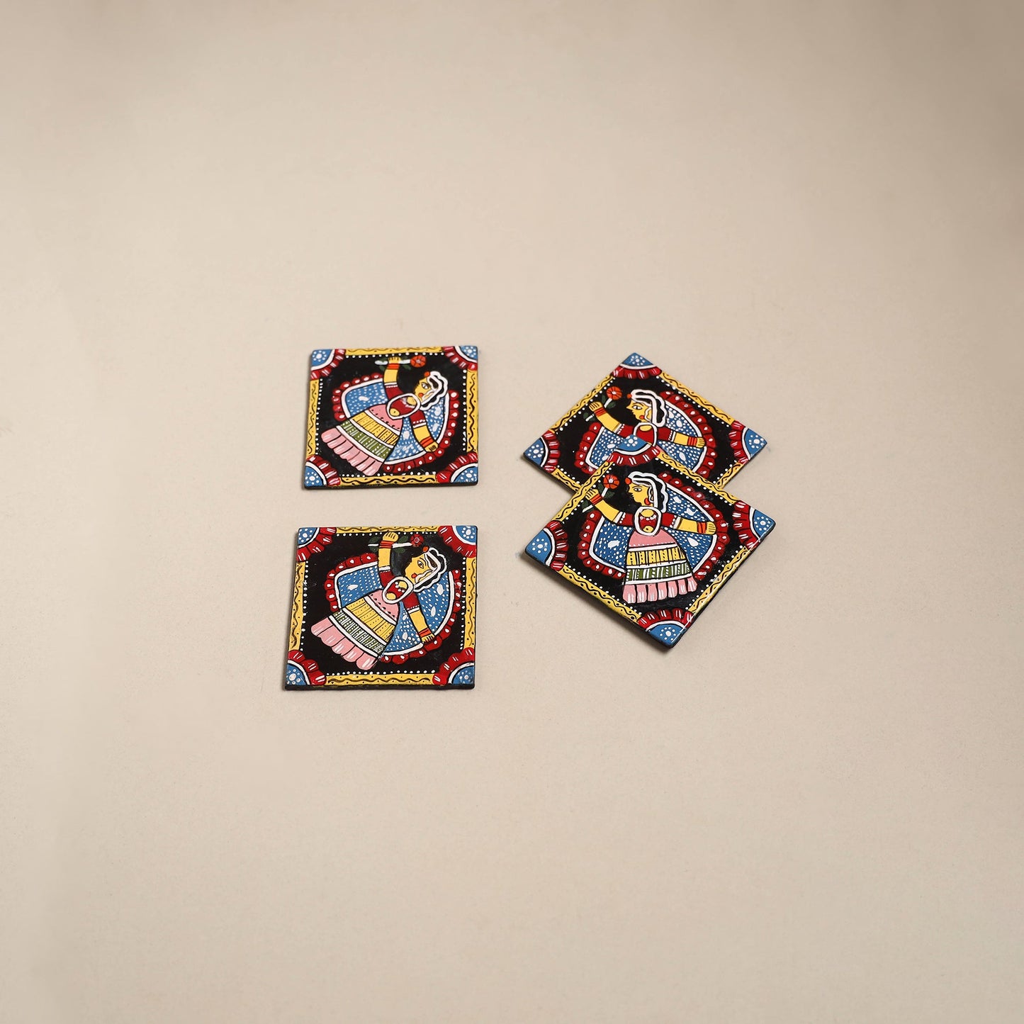 Tikuli art handpainted wooden coasters (set of 4) 17