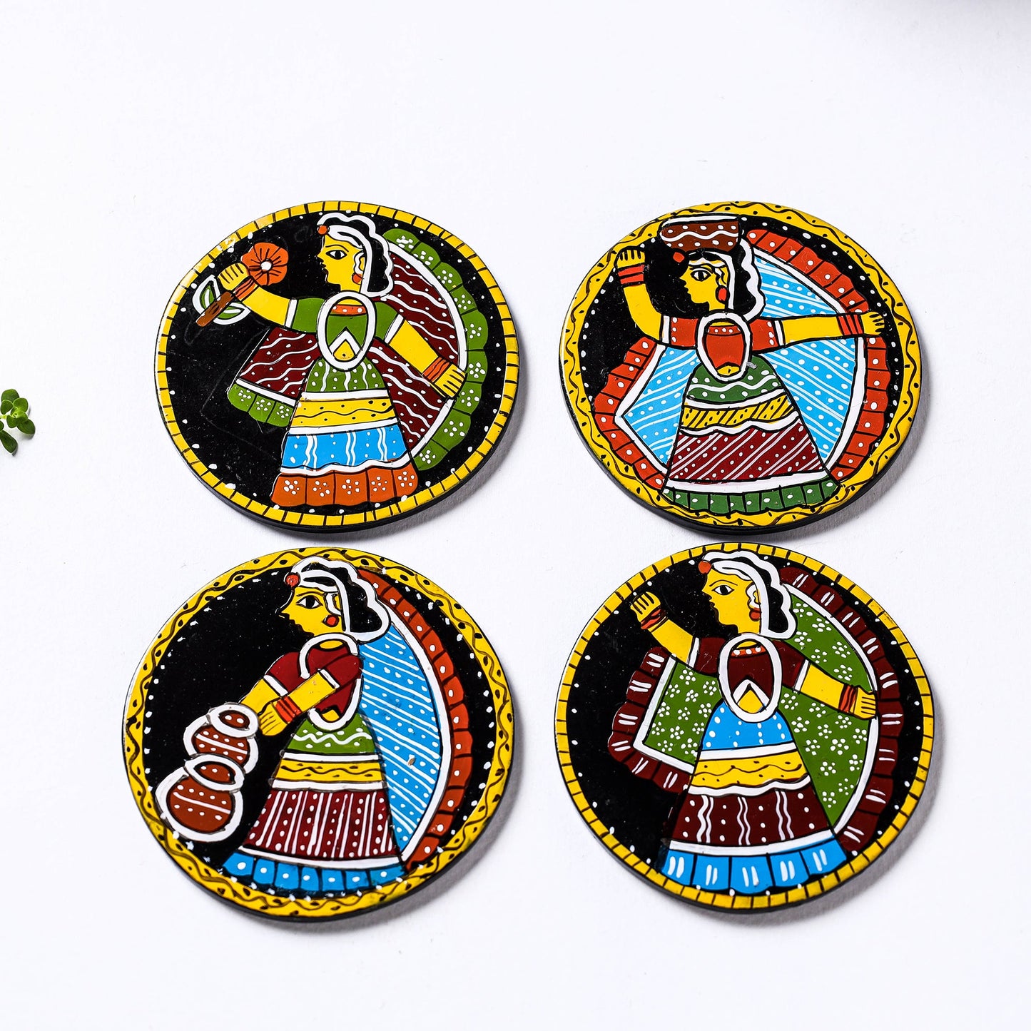  Tikuli Art Handpainted Wooden Coasters (Set of 4) 