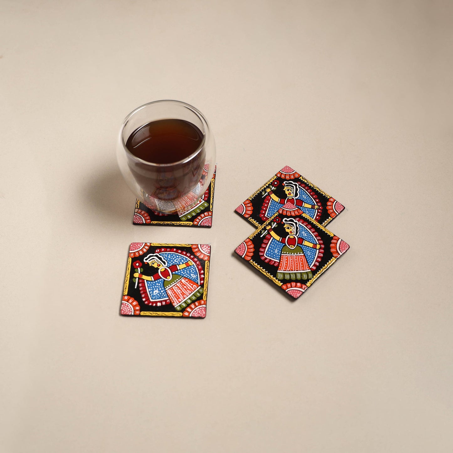 Tikuli art handpainted wooden coasters (set of 4) 18