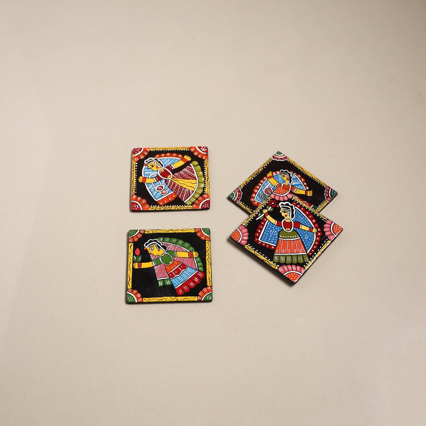 Tikuli art handpainted wooden coasters (set of 4) 19