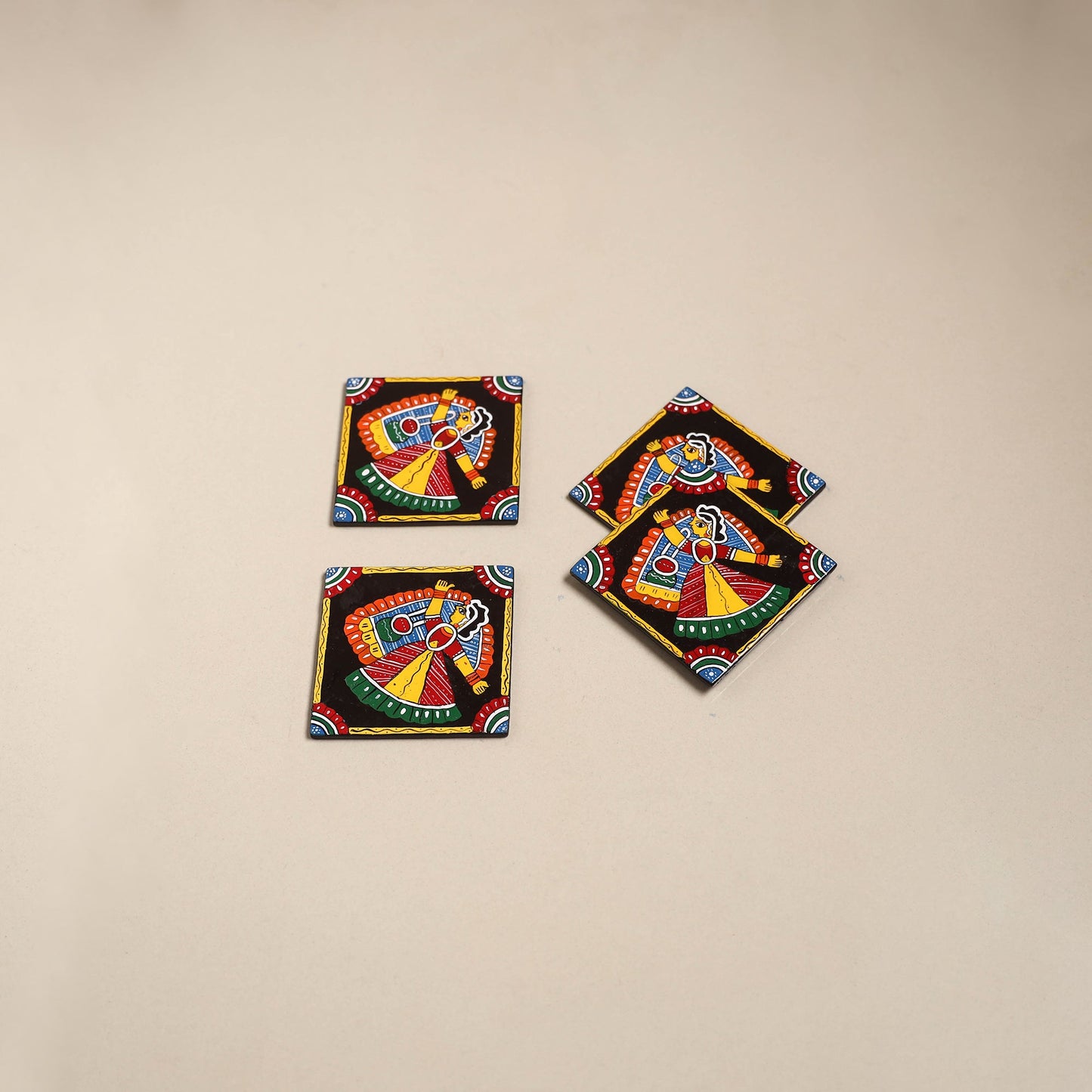 Tikuli art handpainted wooden coasters (set of 4) 20