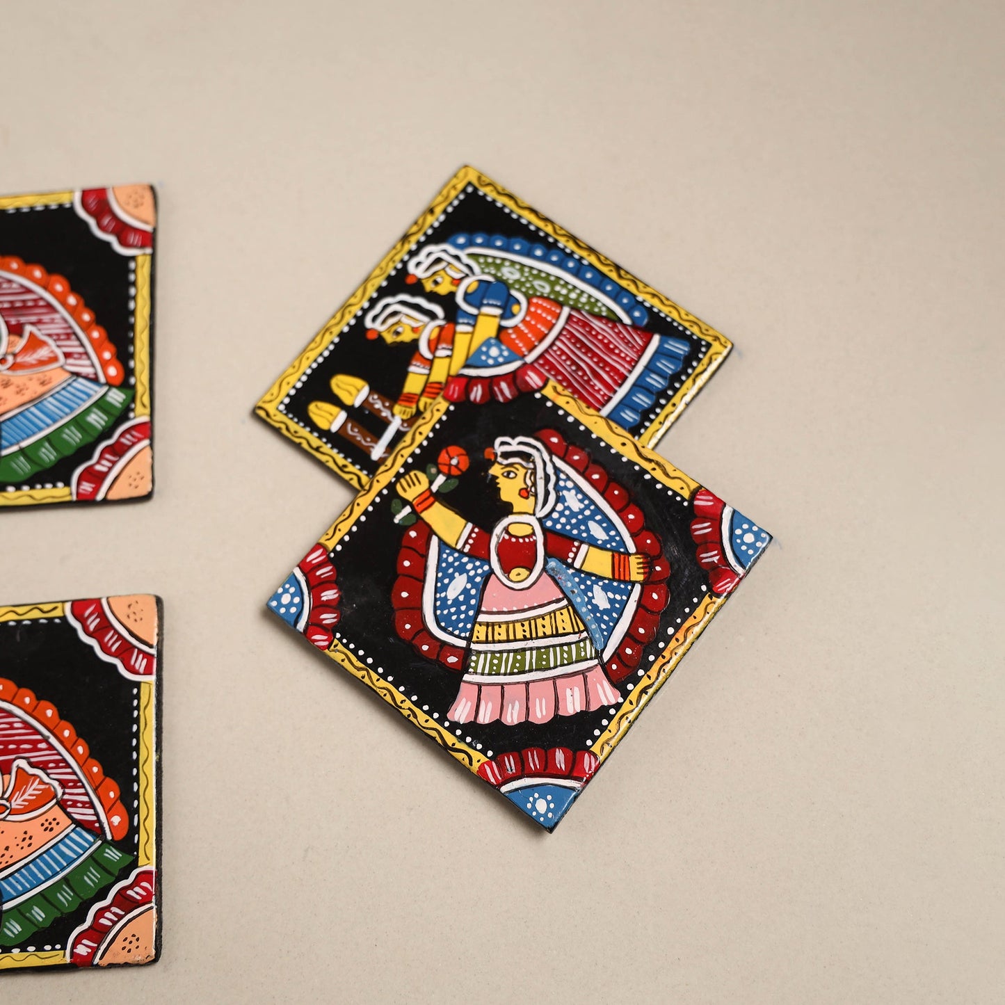 Tikuli art handpainted wooden coasters (set of 4) 21