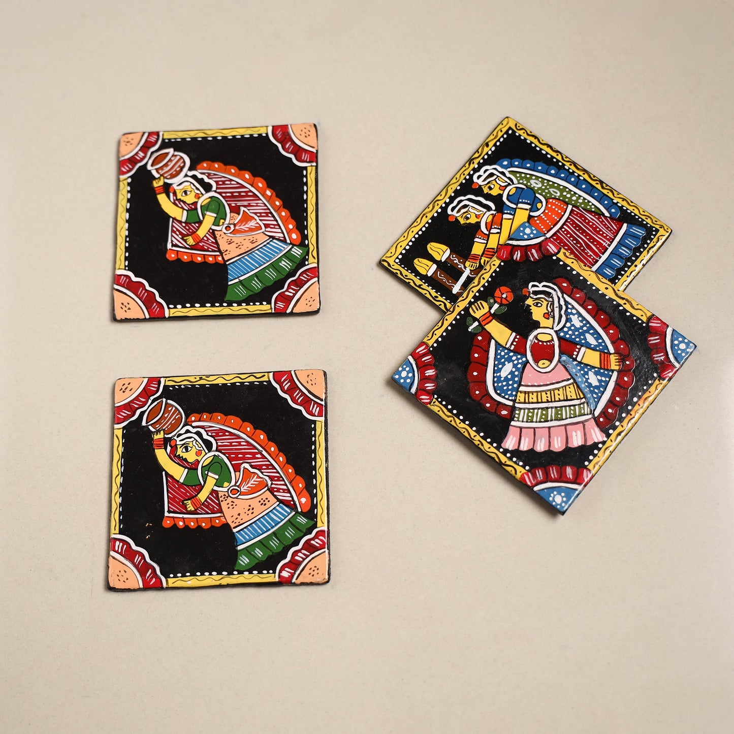 Tikuli art handpainted wooden coasters (set of 4) 21