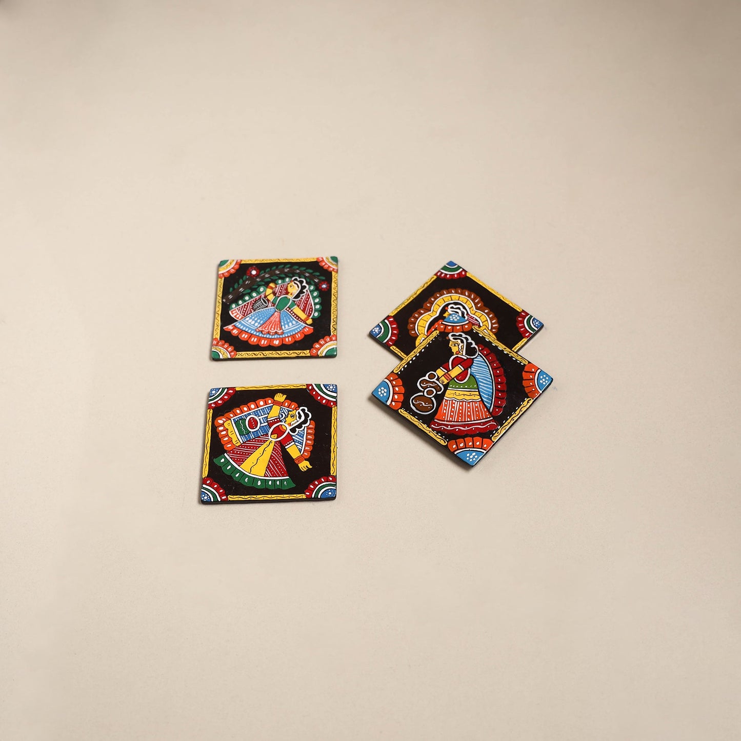 Tikuli art handpainted wooden coasters (set of 4) 22