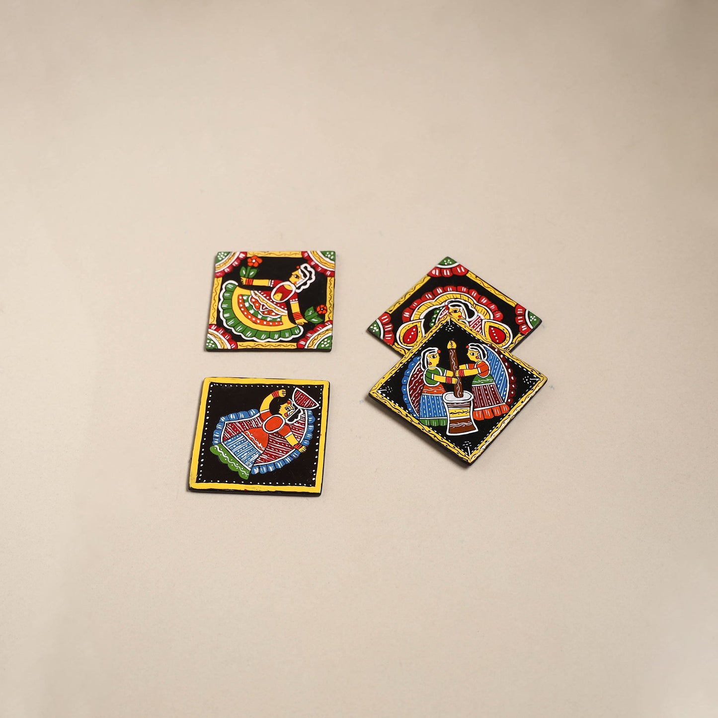 Tikuli art handpainted wooden coasters (set of 4) 23