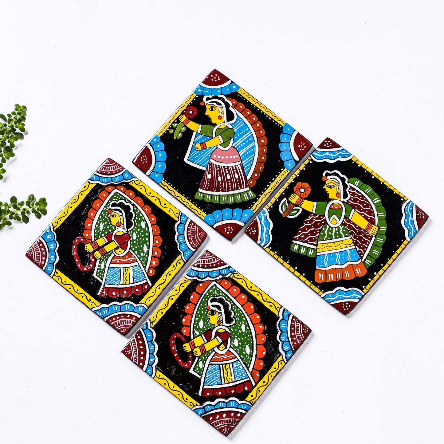  Tikuli Art Handpainted Wooden Coasters (Set of 4) 