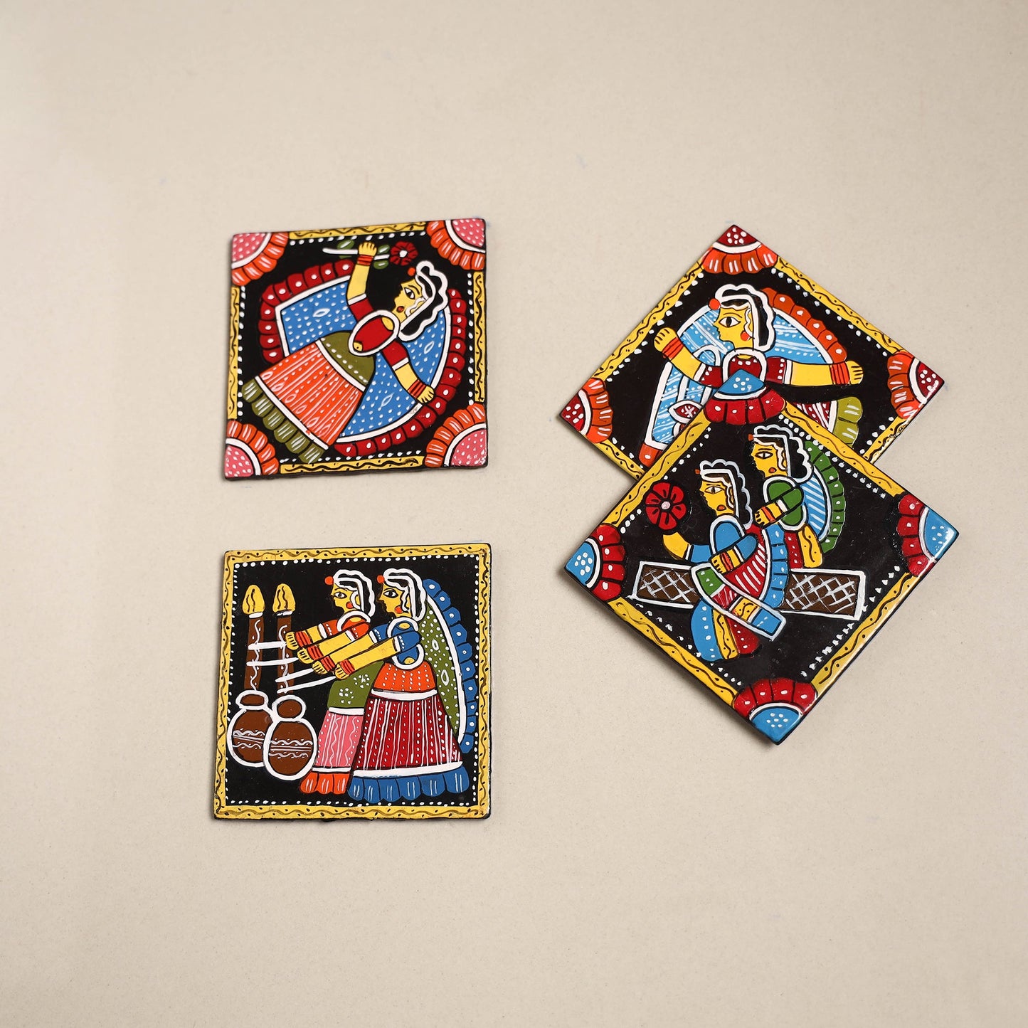 Tikuli art handpainted wooden coasters (set of 4) 25