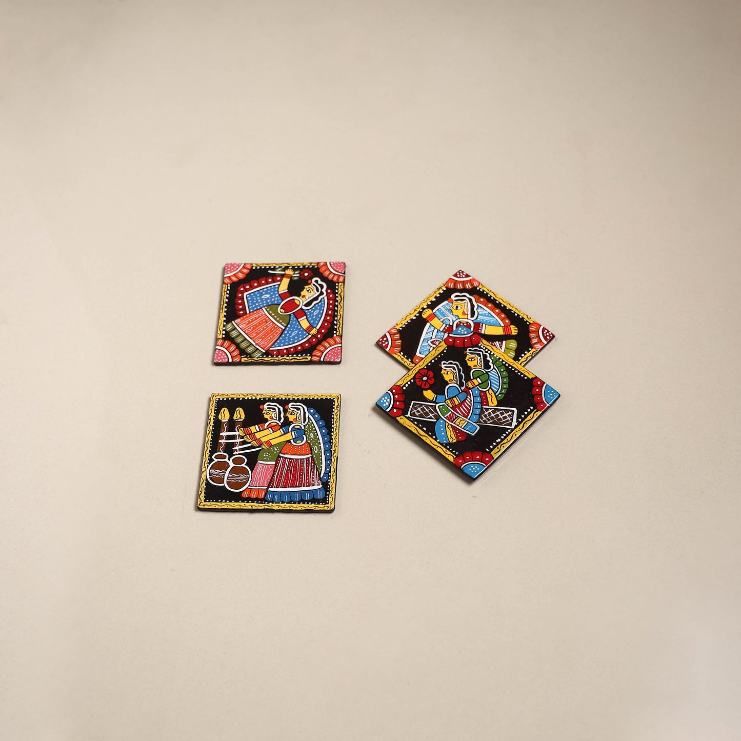 Tikuli art handpainted wooden coasters (set of 4) 25