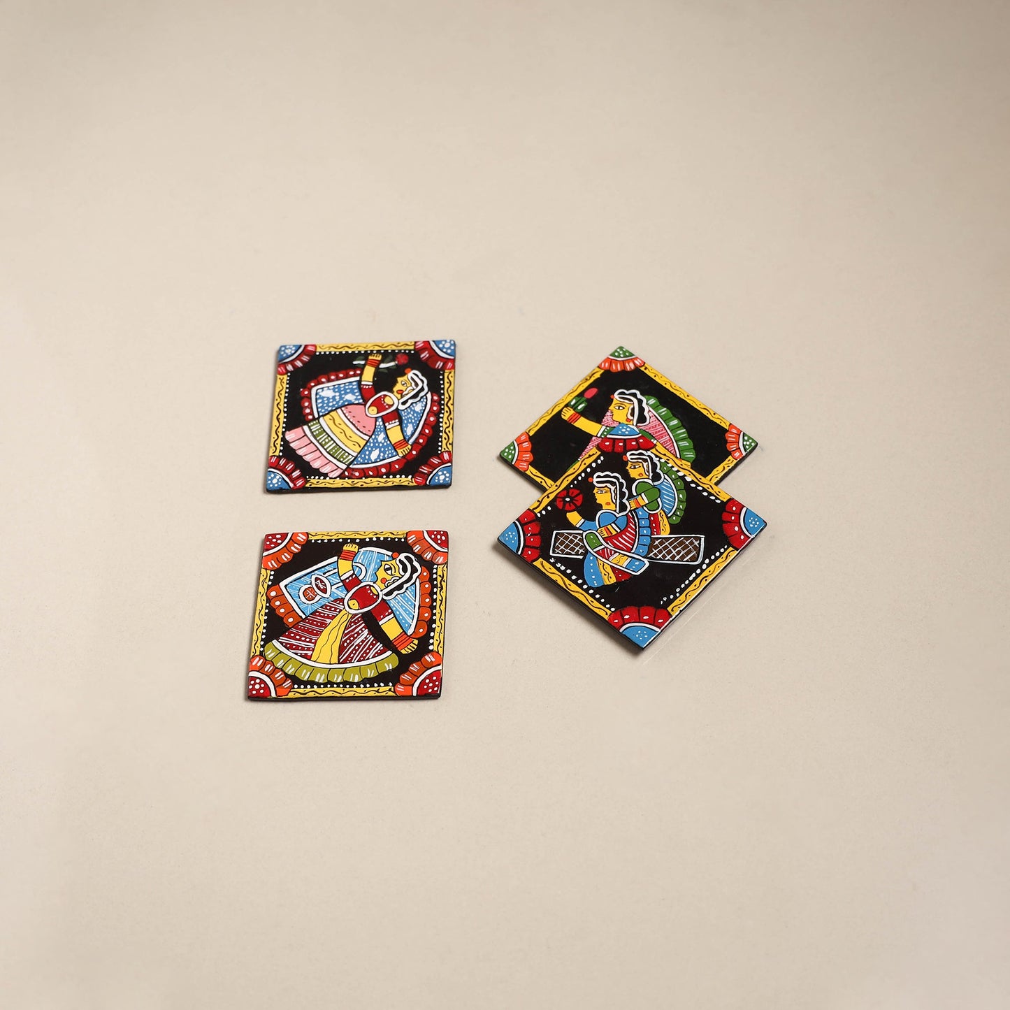 Tikuli art handpainted wooden coasters (set of 4) 27