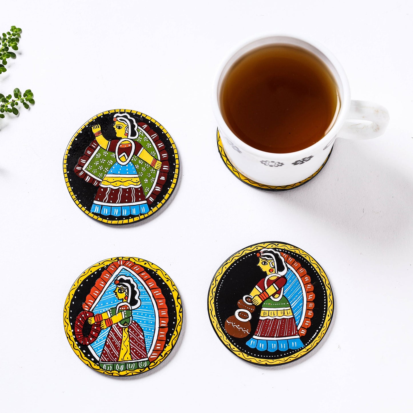  Tikuli Art Handpainted Wooden Coasters (Set of 4) 