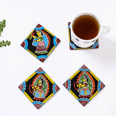  Tikuli Art Handpainted Wooden Coasters (Set of 4) 