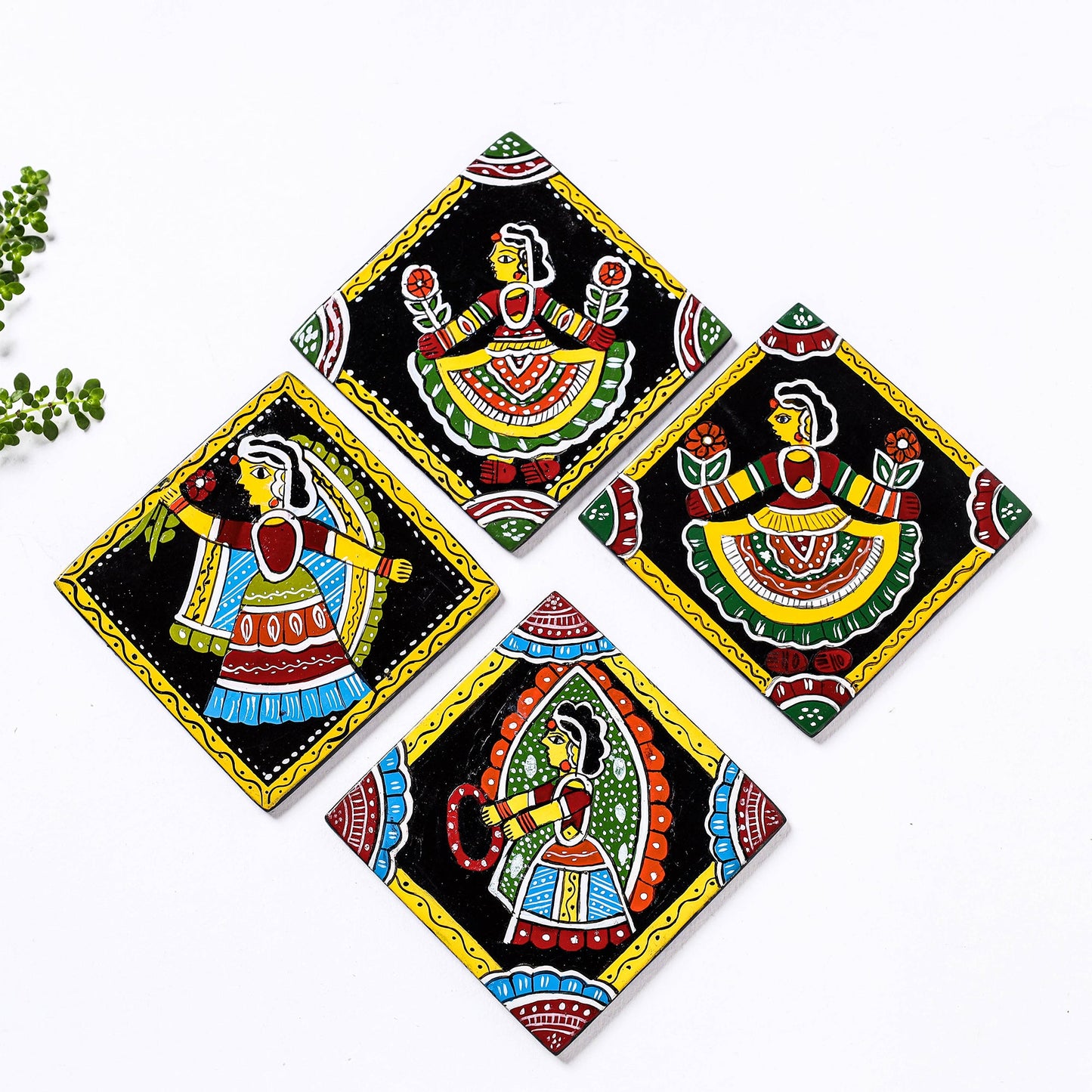  Tikuli Art Handpainted Wooden Coasters (Set of 4) 