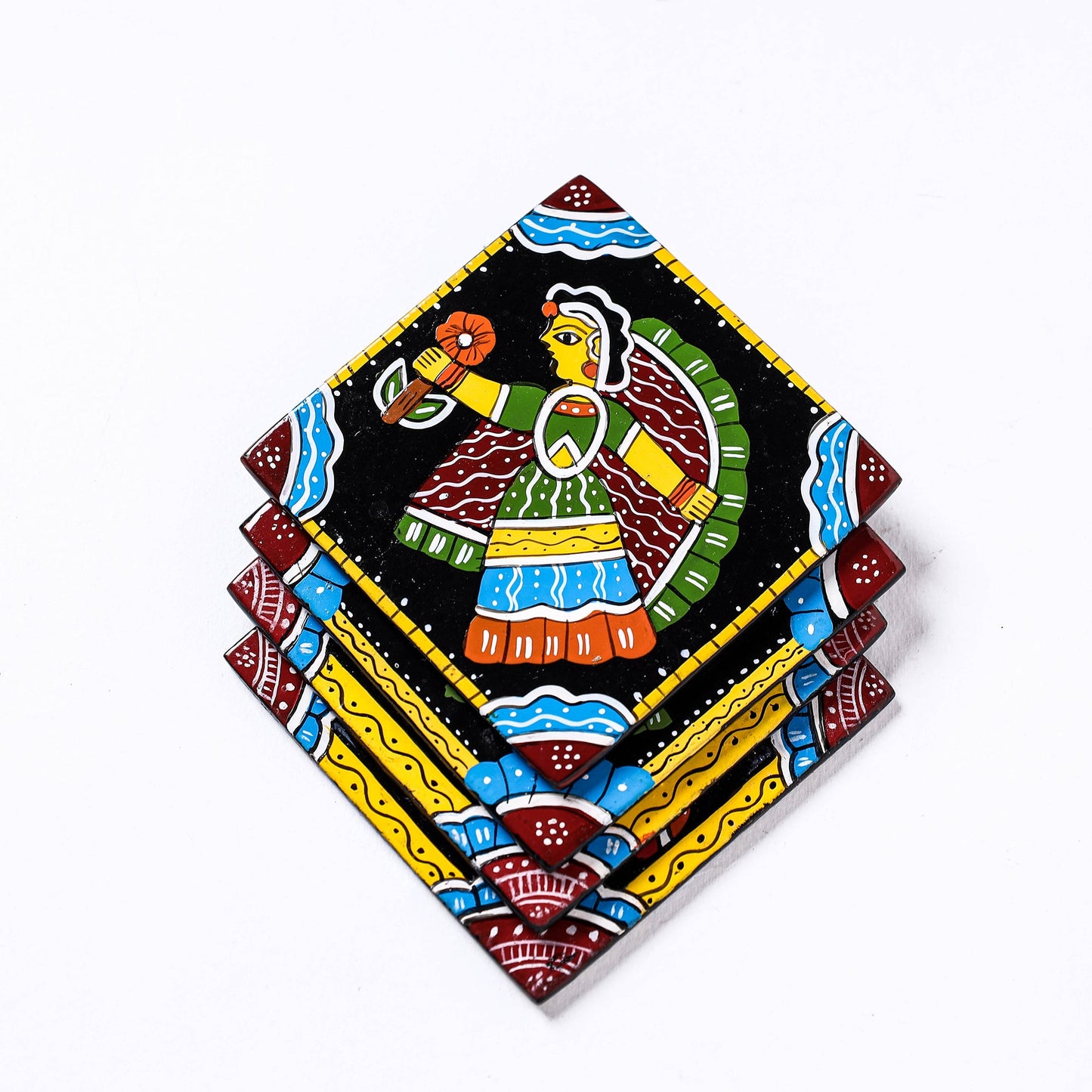  Tikuli Art Handpainted Wooden Coasters (Set of 4) 