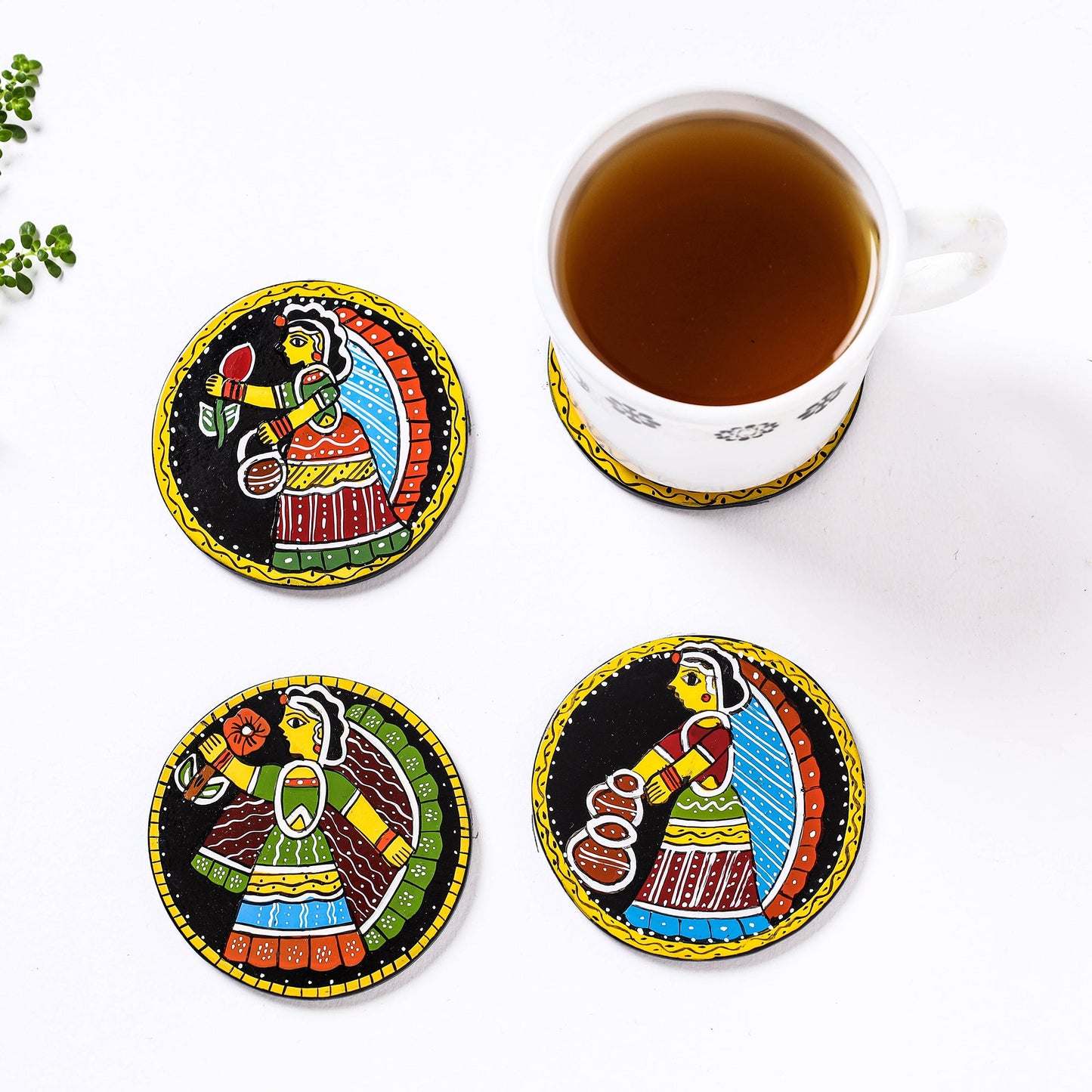  Tikuli Art Handpainted Wooden Coasters (Set of 4) 