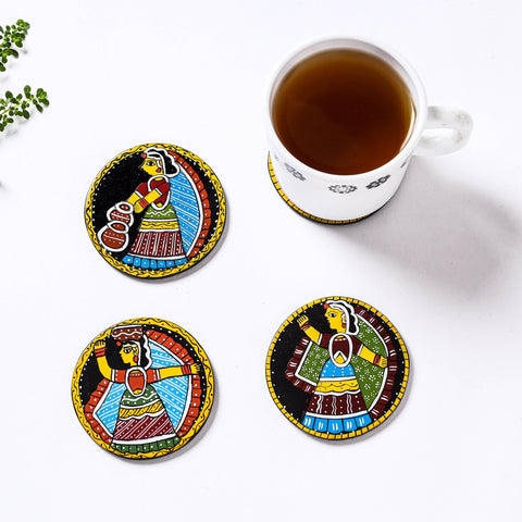  Tikuli Art Handpainted Wooden Coasters (Set of 4) 