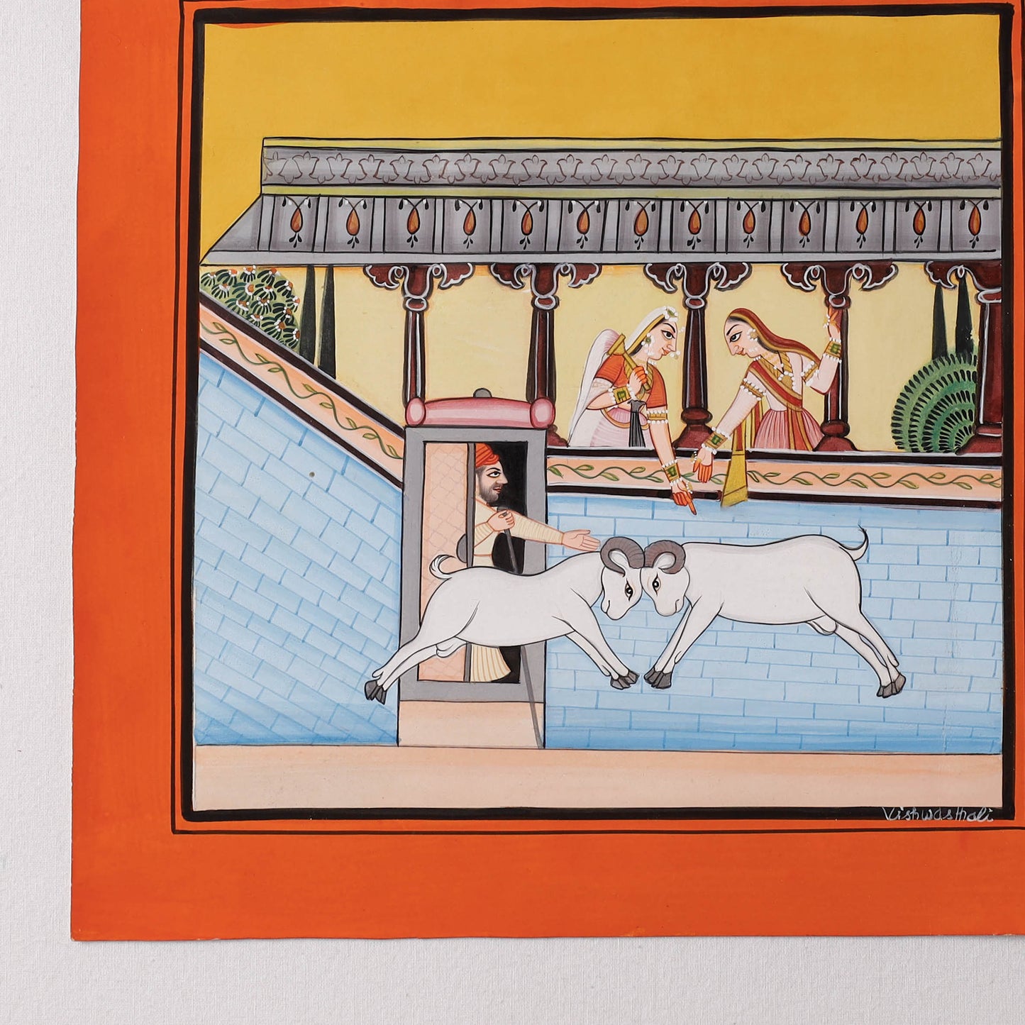  Traditional Basohli Painting by Vishwasthali (12 x 11 in)  Online in India 