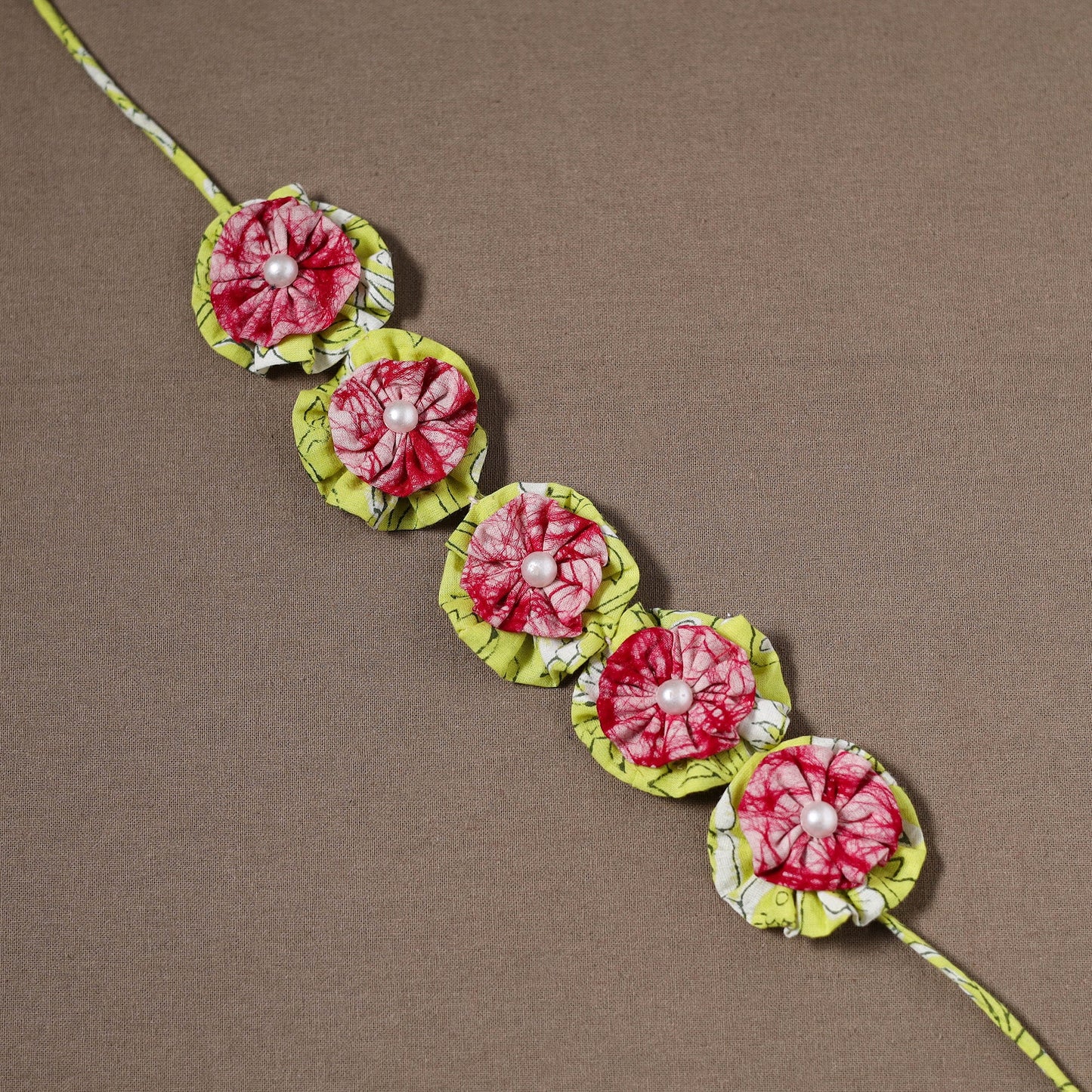  Traditional Handmade Fabart Hara Gulmohar Gajra	