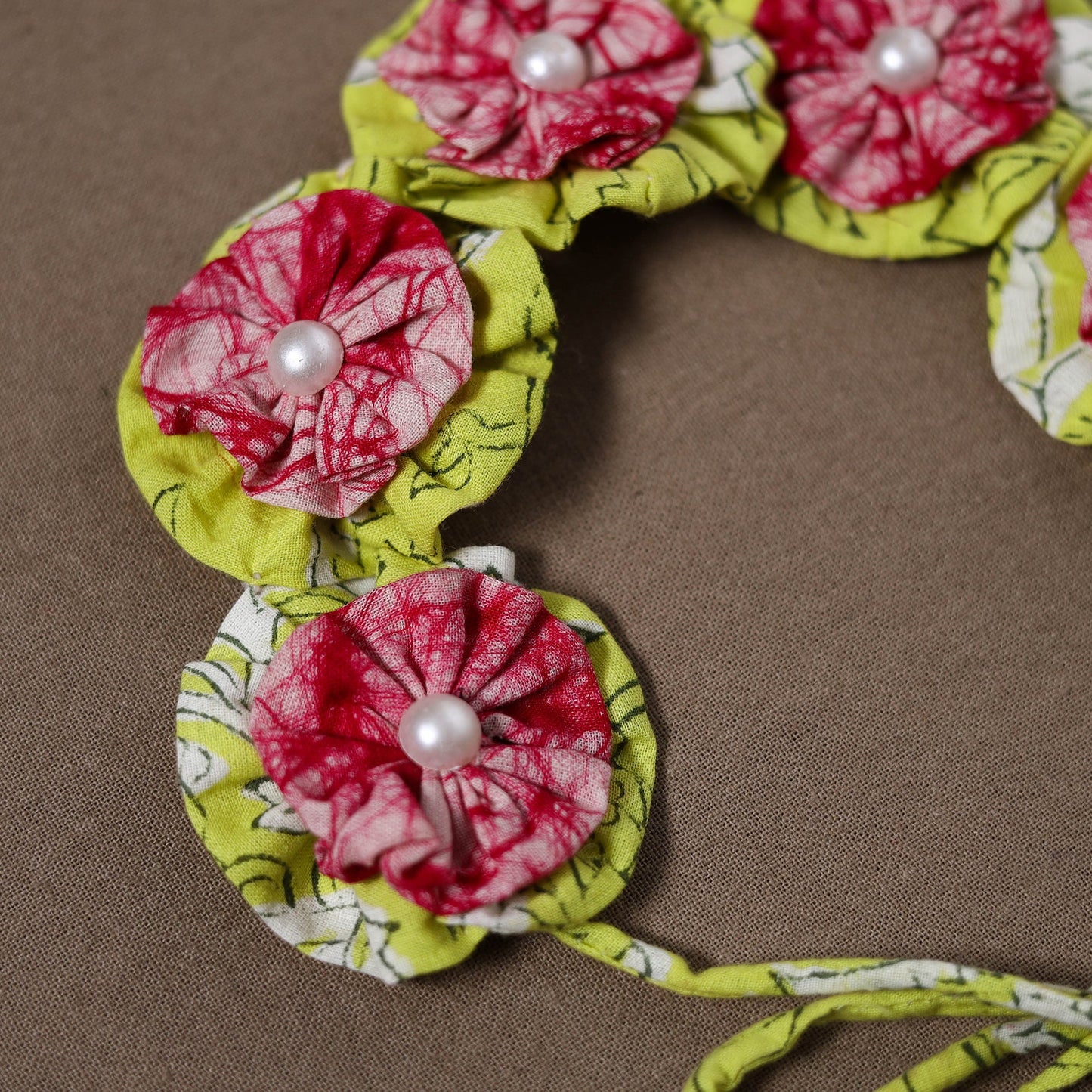  Traditional Handmade Fabart Hara Gulmohar Gajra	