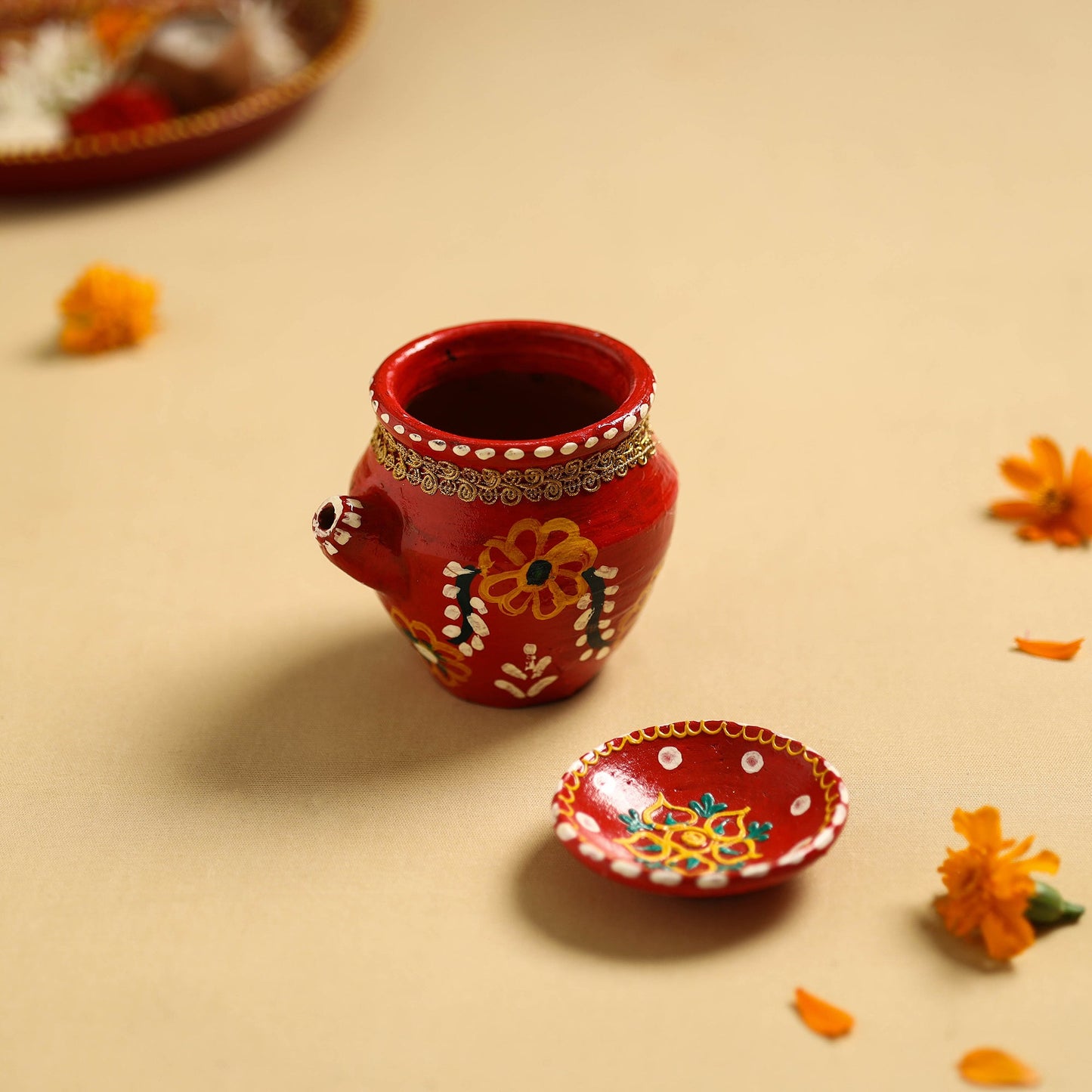  Traditional Handpainted Clay Karwa Chauth Pooja Kalash 