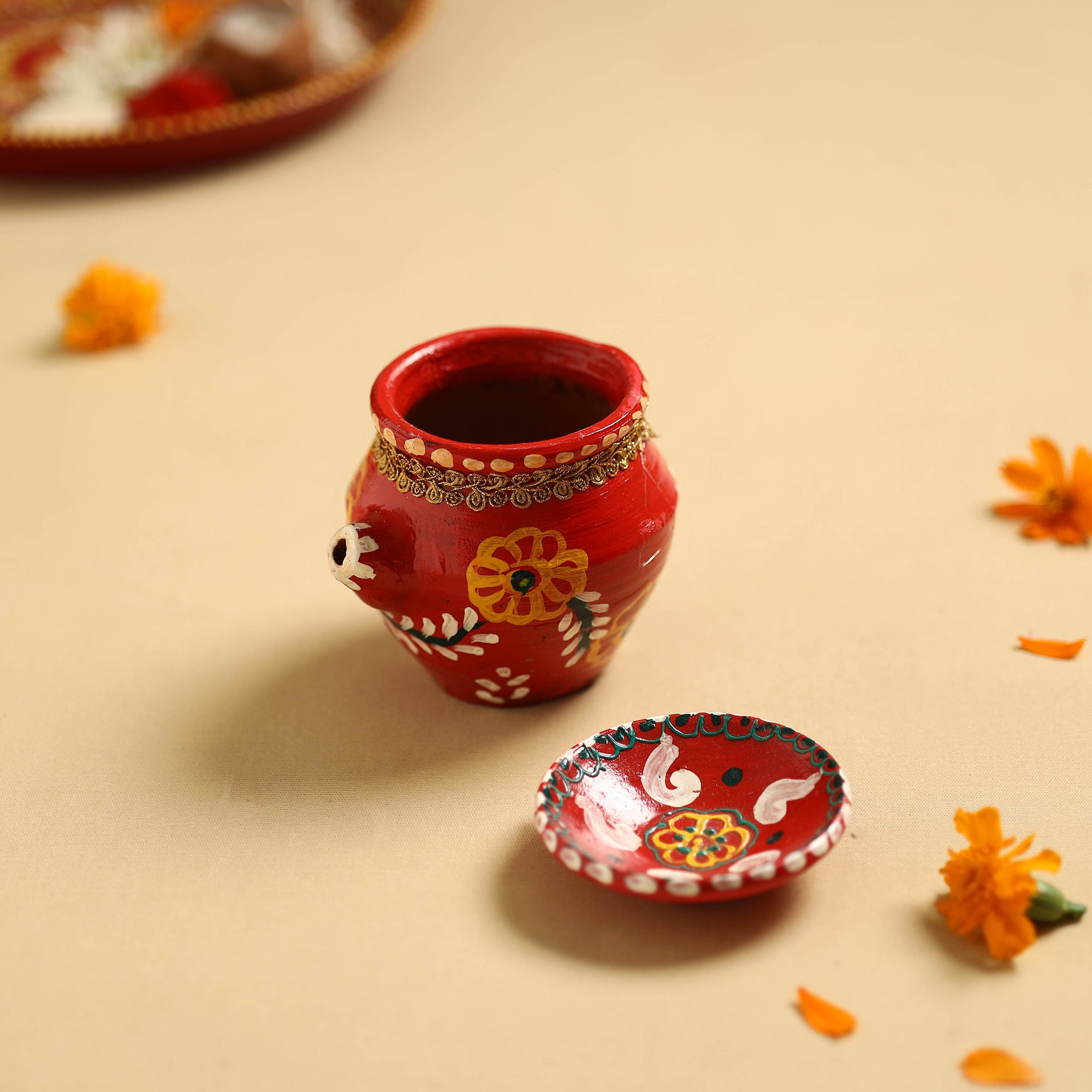 Traditional Handpainted Clay Karwa Chauth Pooja Kalash