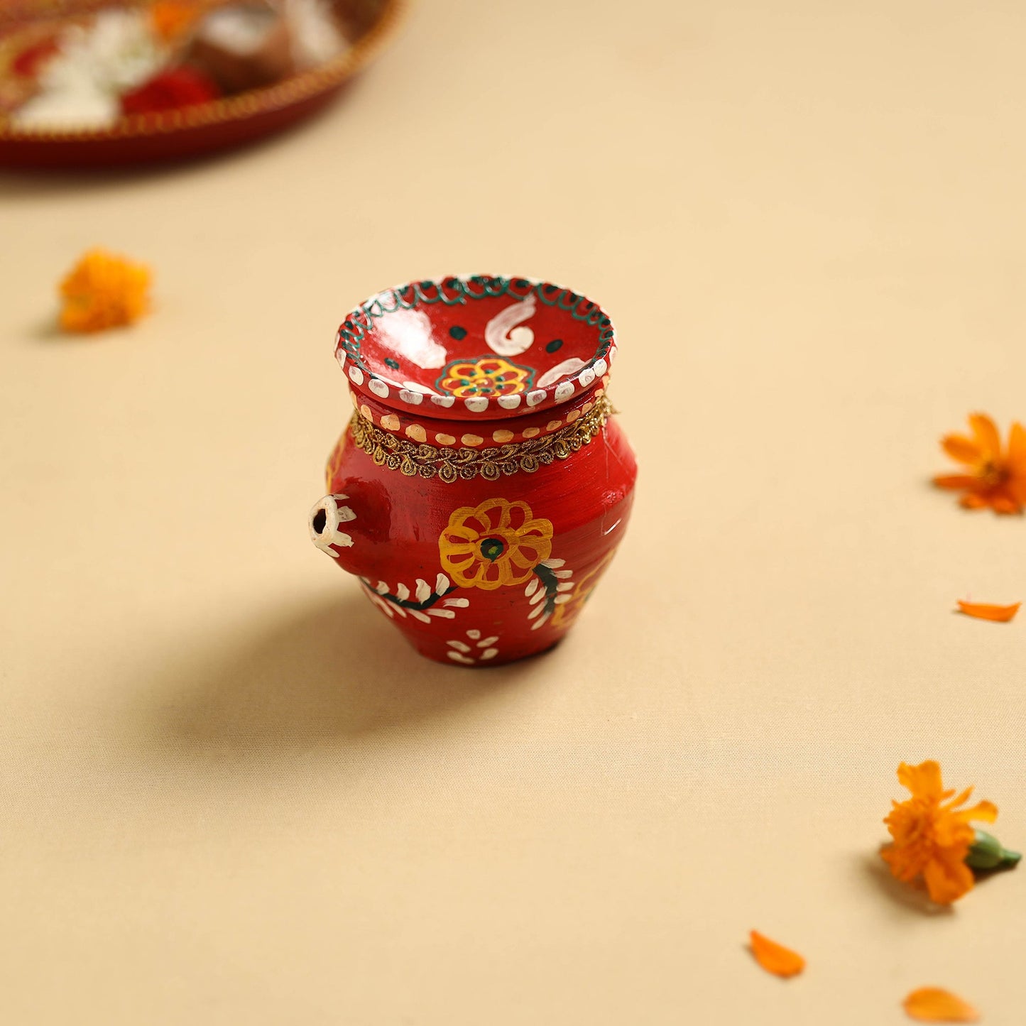  Traditional Handpainted Clay Karwa Chauth Pooja Kalash 